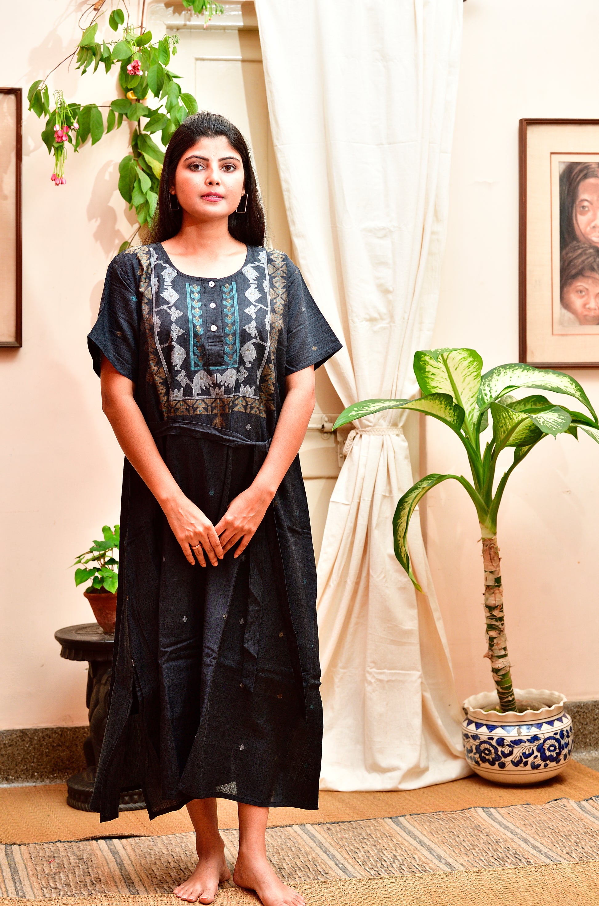 Khadi Jamdani dress - Black image 3
