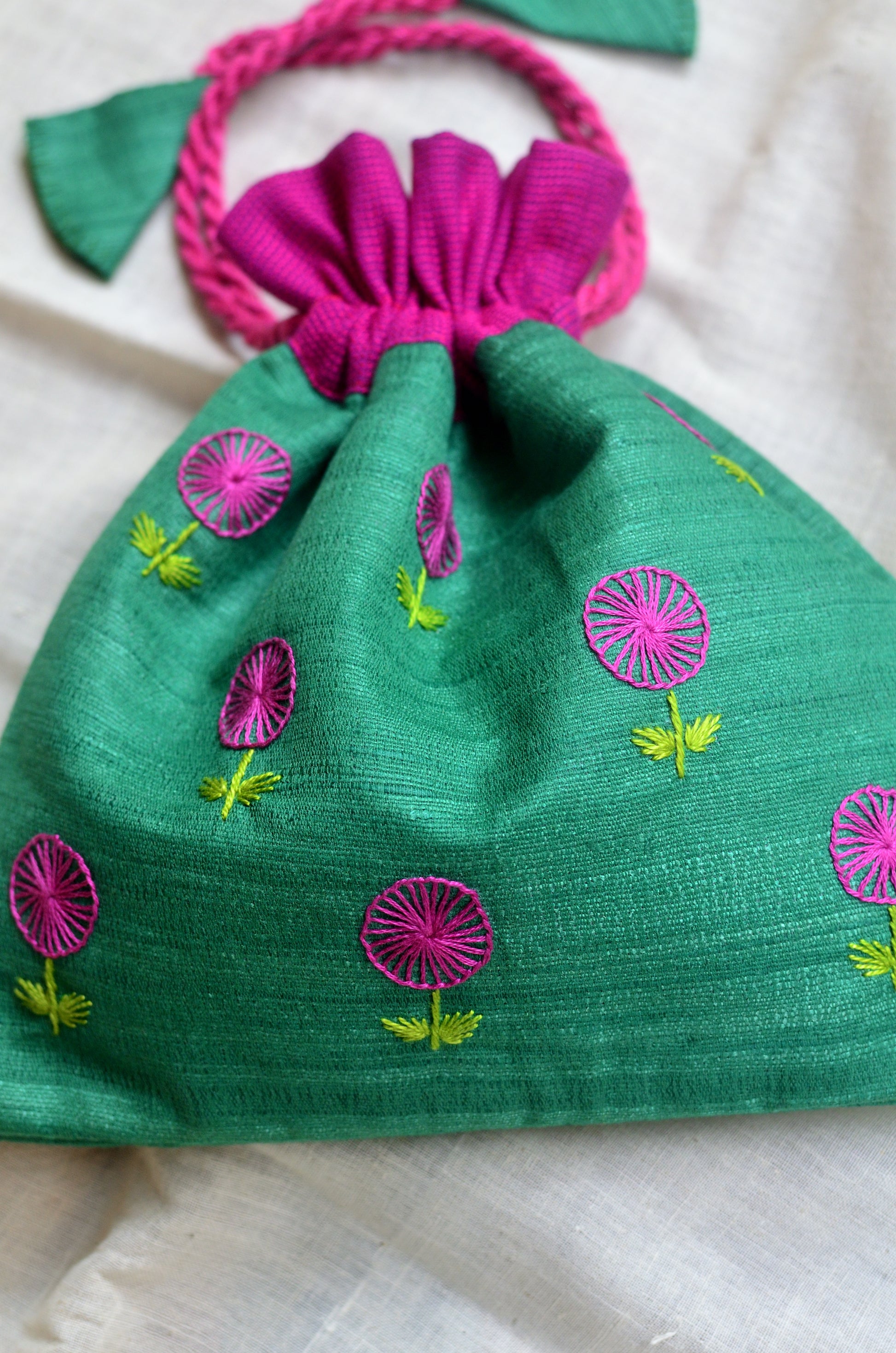 Purple dahlia - raw silk potli image 1