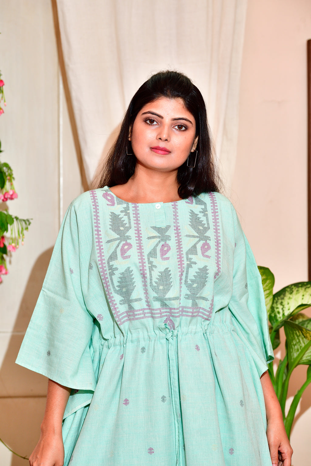 Khadi jamdani kaftan - Aqua green image 7