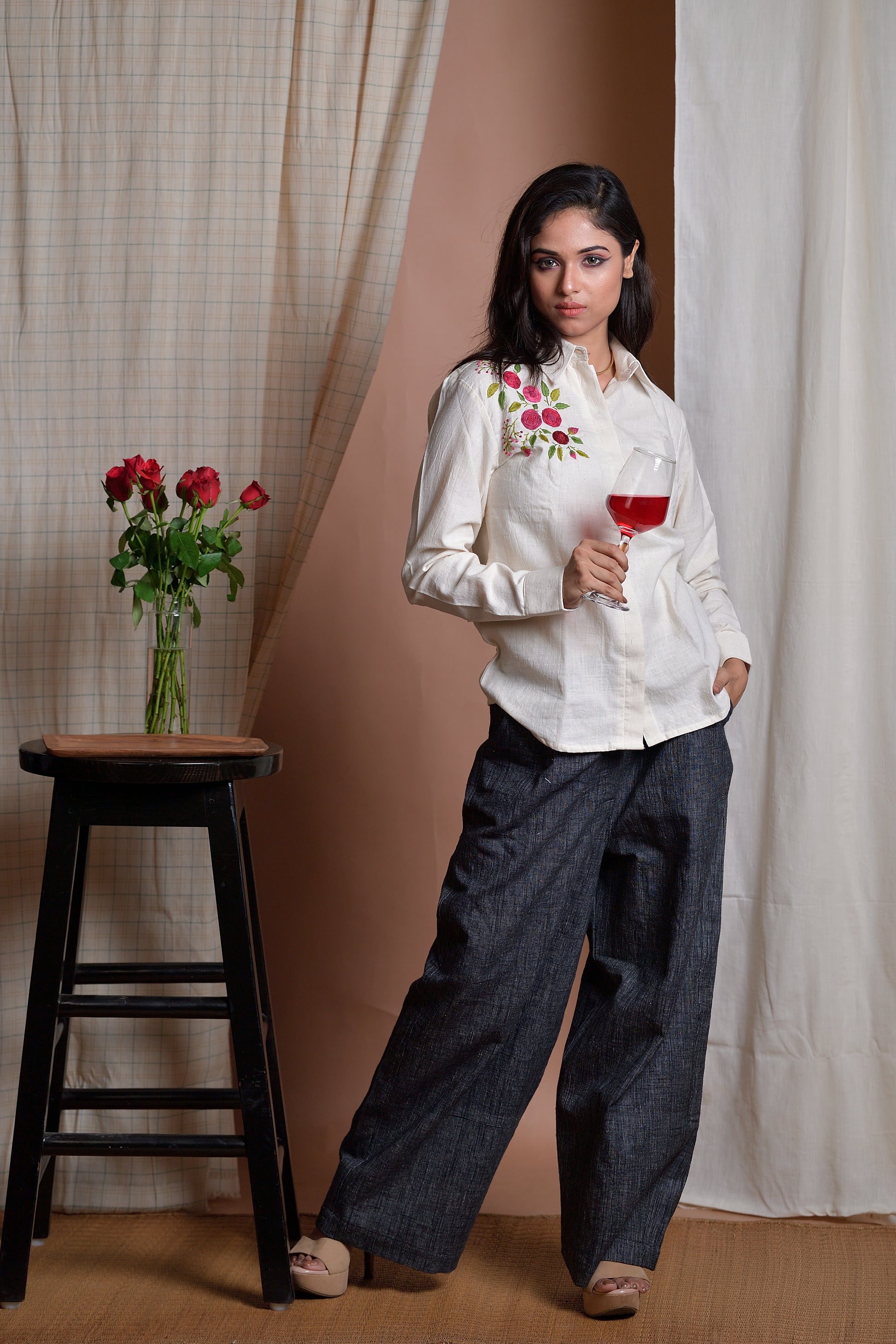 Regal Roses - Hand-embroidered khadi shirt image 5