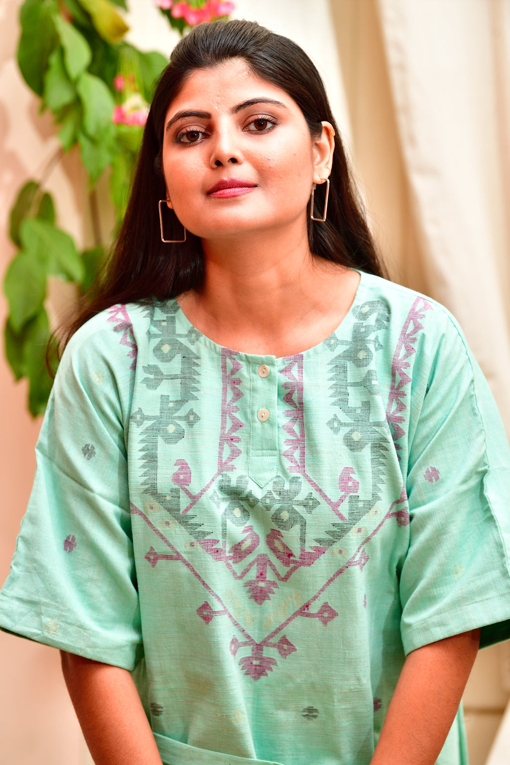 Khadi Jamdani - Kimono dress - Sea green image 6