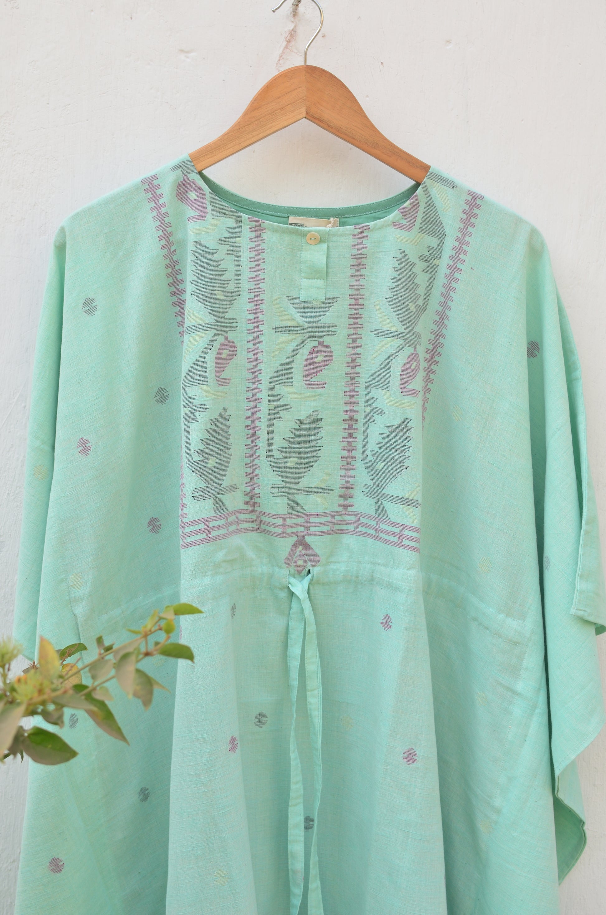 Khadi jamdani kaftan - Aqua green image 9