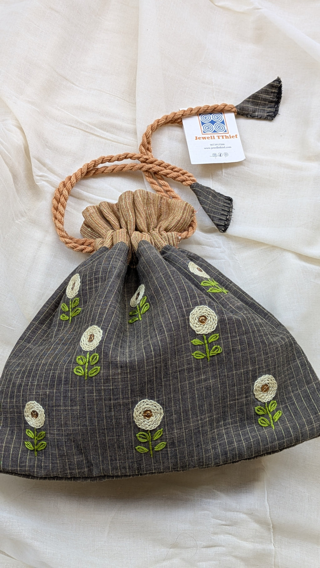 Chandrama - Cotton potli with zari stripe image 1