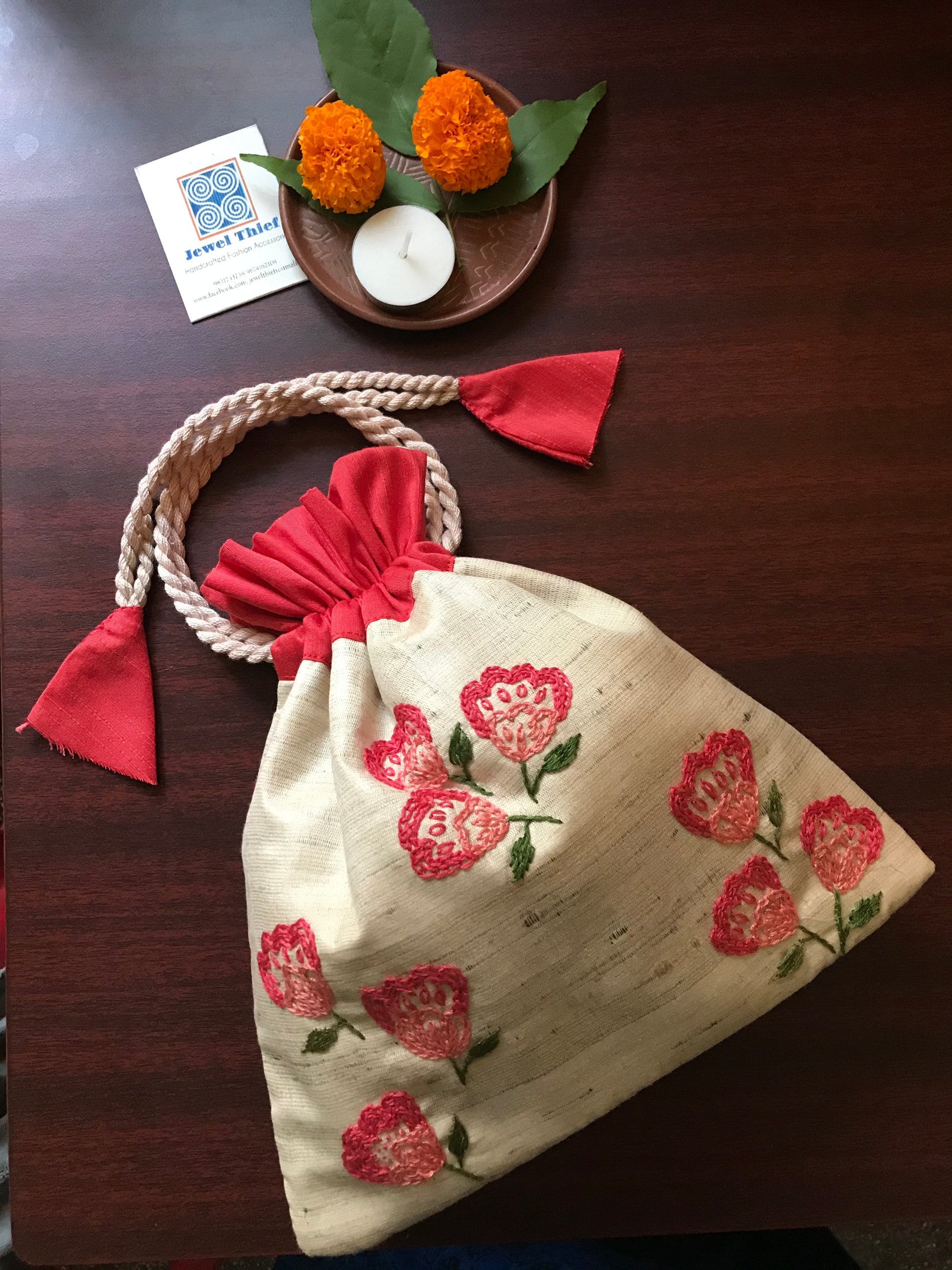 Pink blush - Raw silk potli image 0