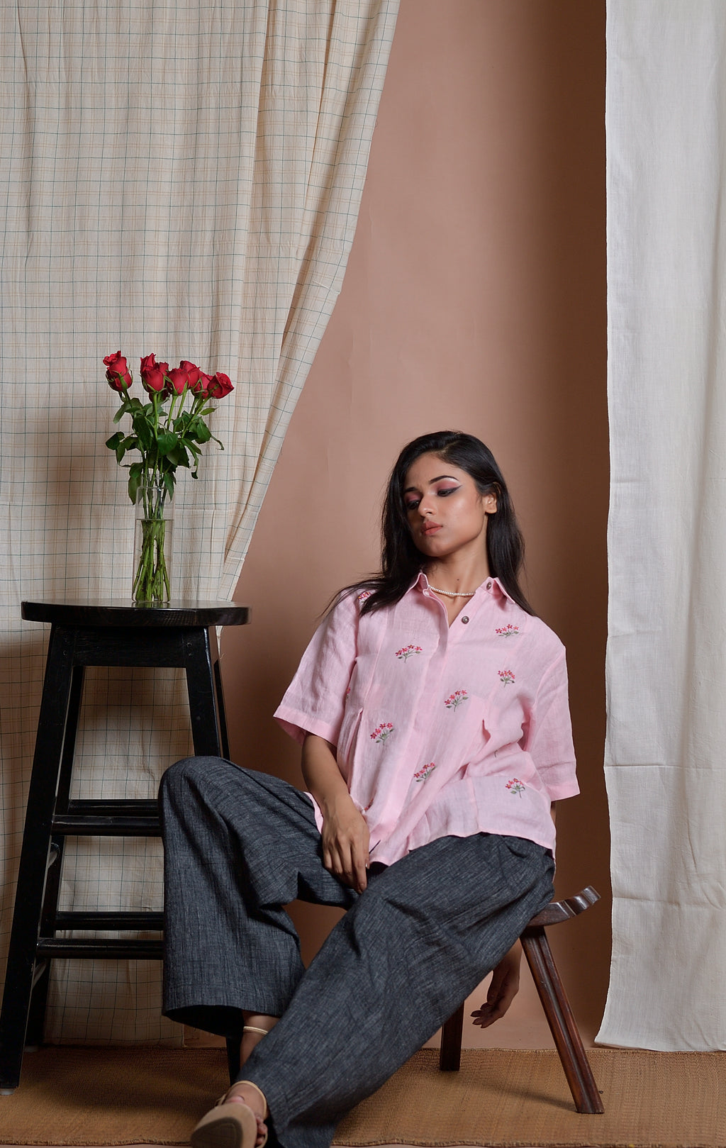 Enchanted Flora - Hand embroidered linen shirt image 8