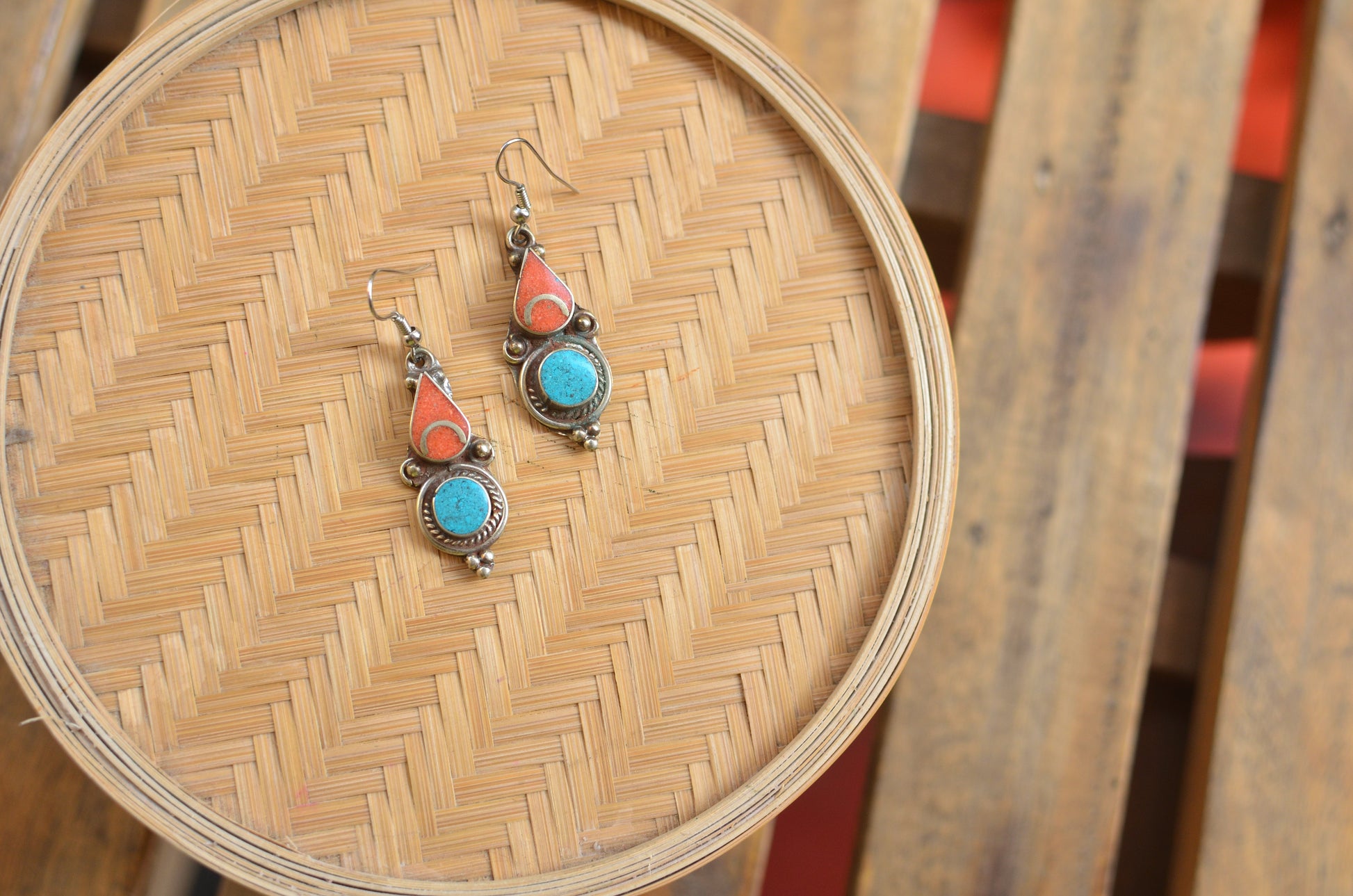 Tibetan earrings - Vermilion dreams image 0