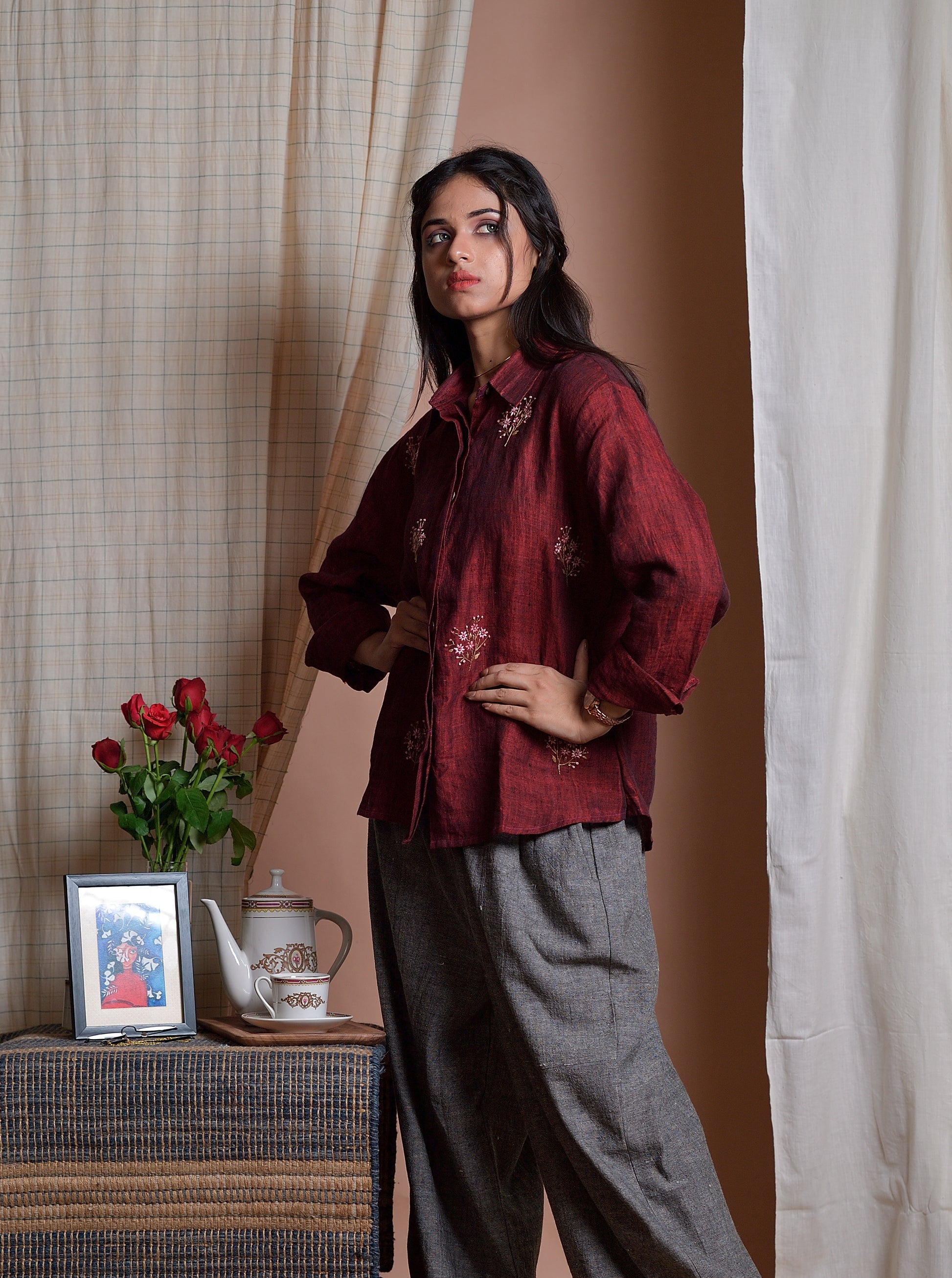 Fanciful Wisdom - Hand embroidered linen shirt image 5