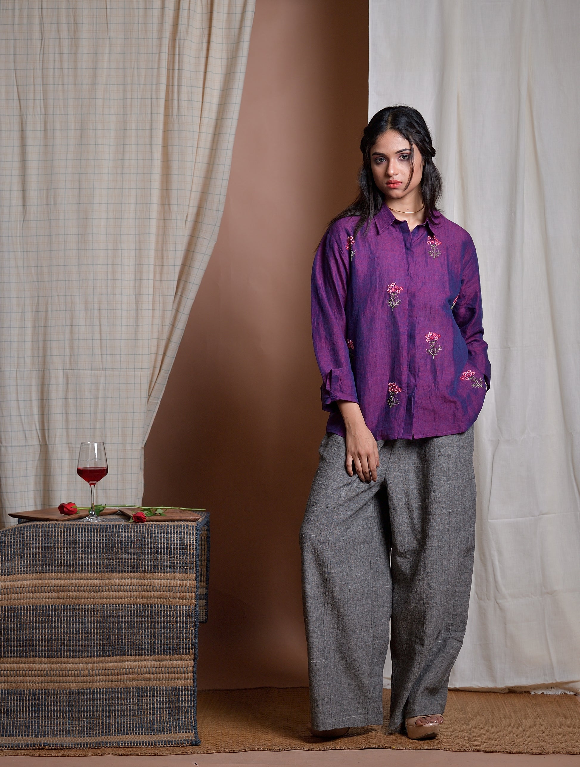 Garden of Live Flowers - Hand embroidered linen shirt image 3