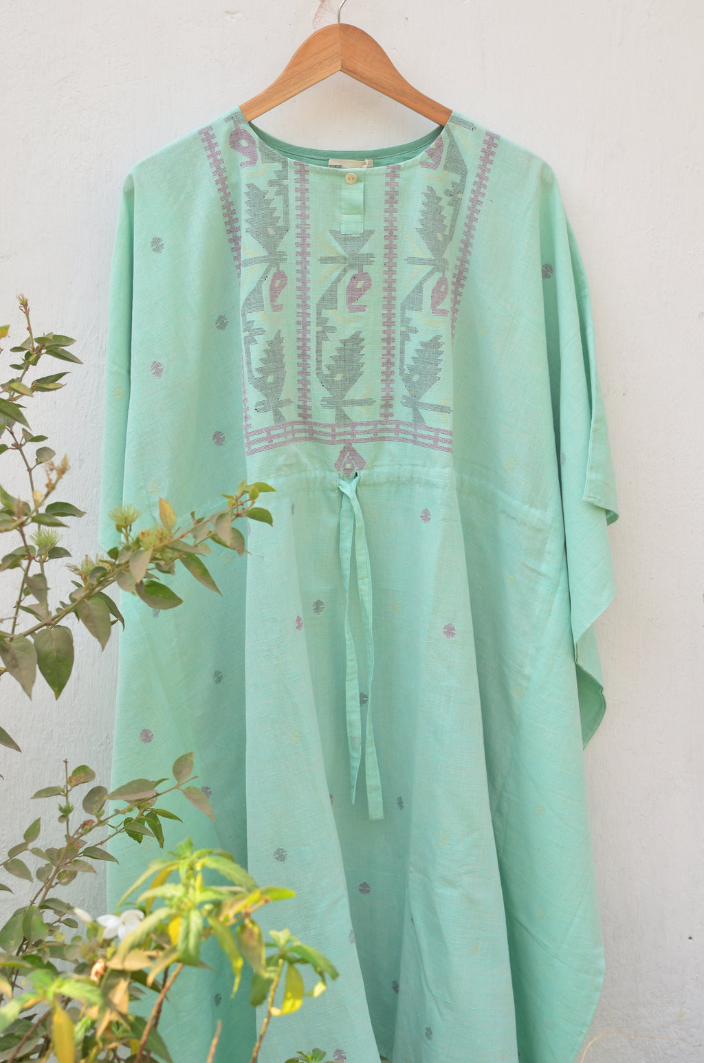 Khadi jamdani kaftan - Aqua green image 8