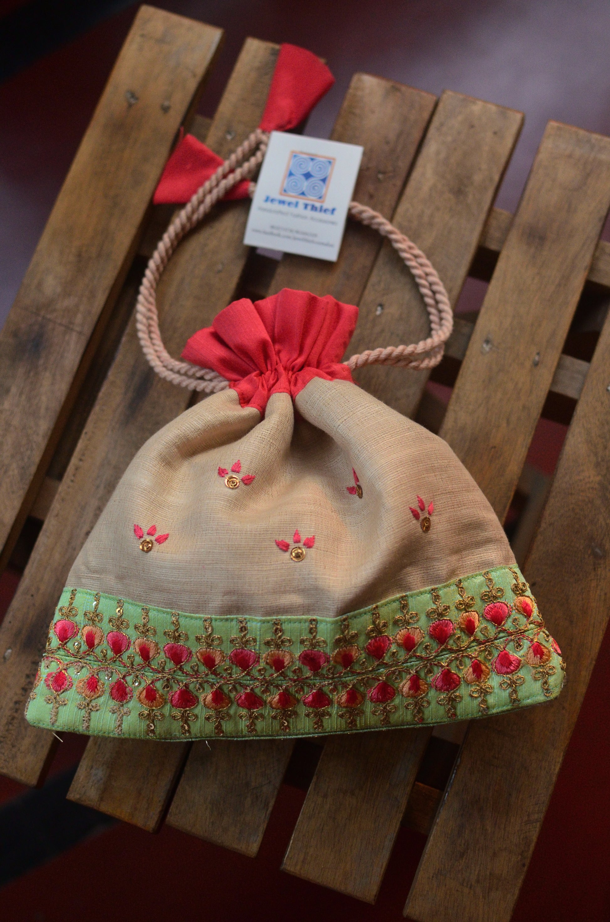 Creamson - raw silk potli image 0