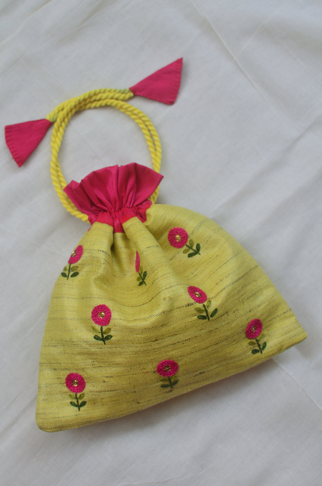 Basonti - (with magenta flower) - raw silk potli image 1