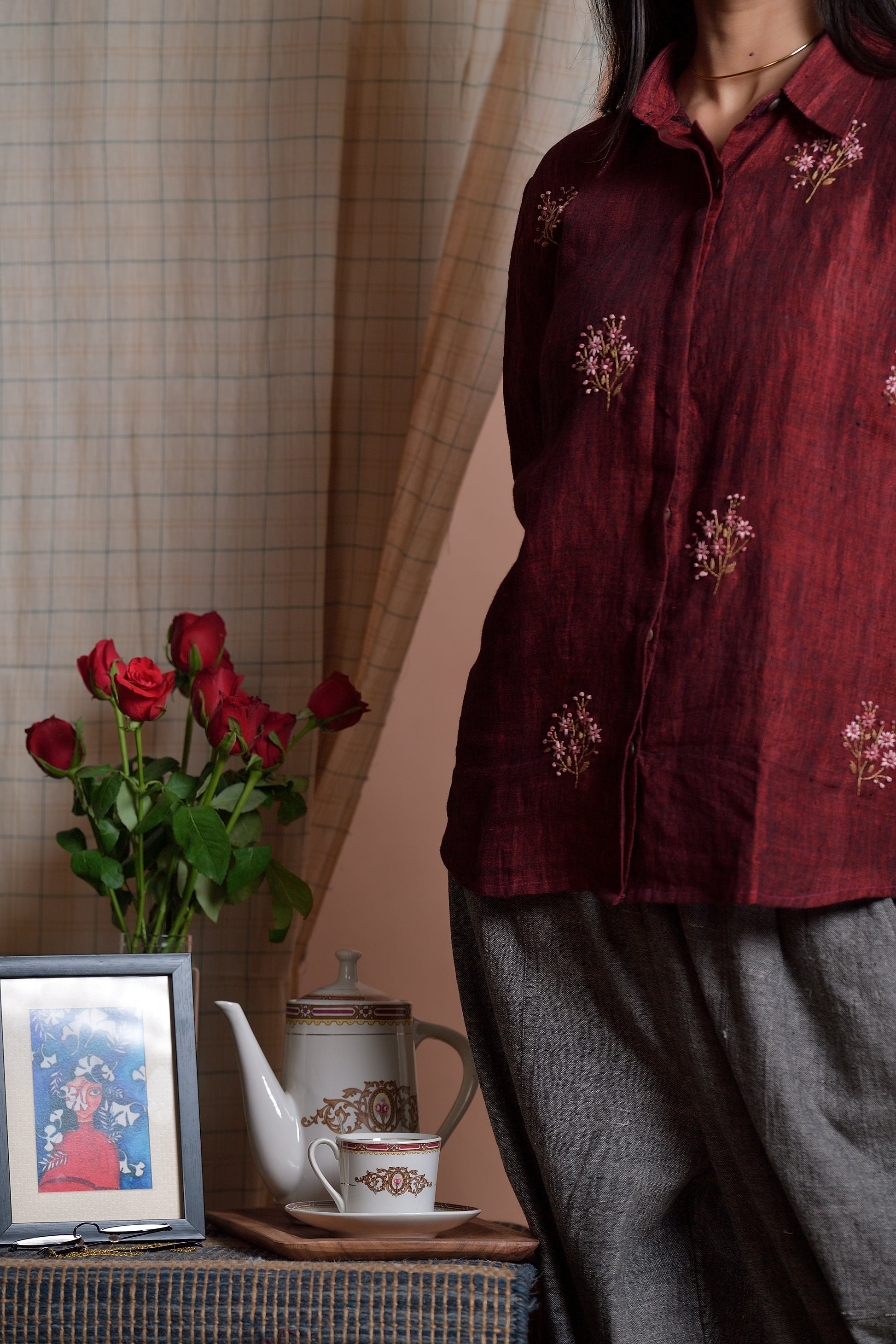 Fanciful Wisdom - Hand embroidered linen shirt image 4