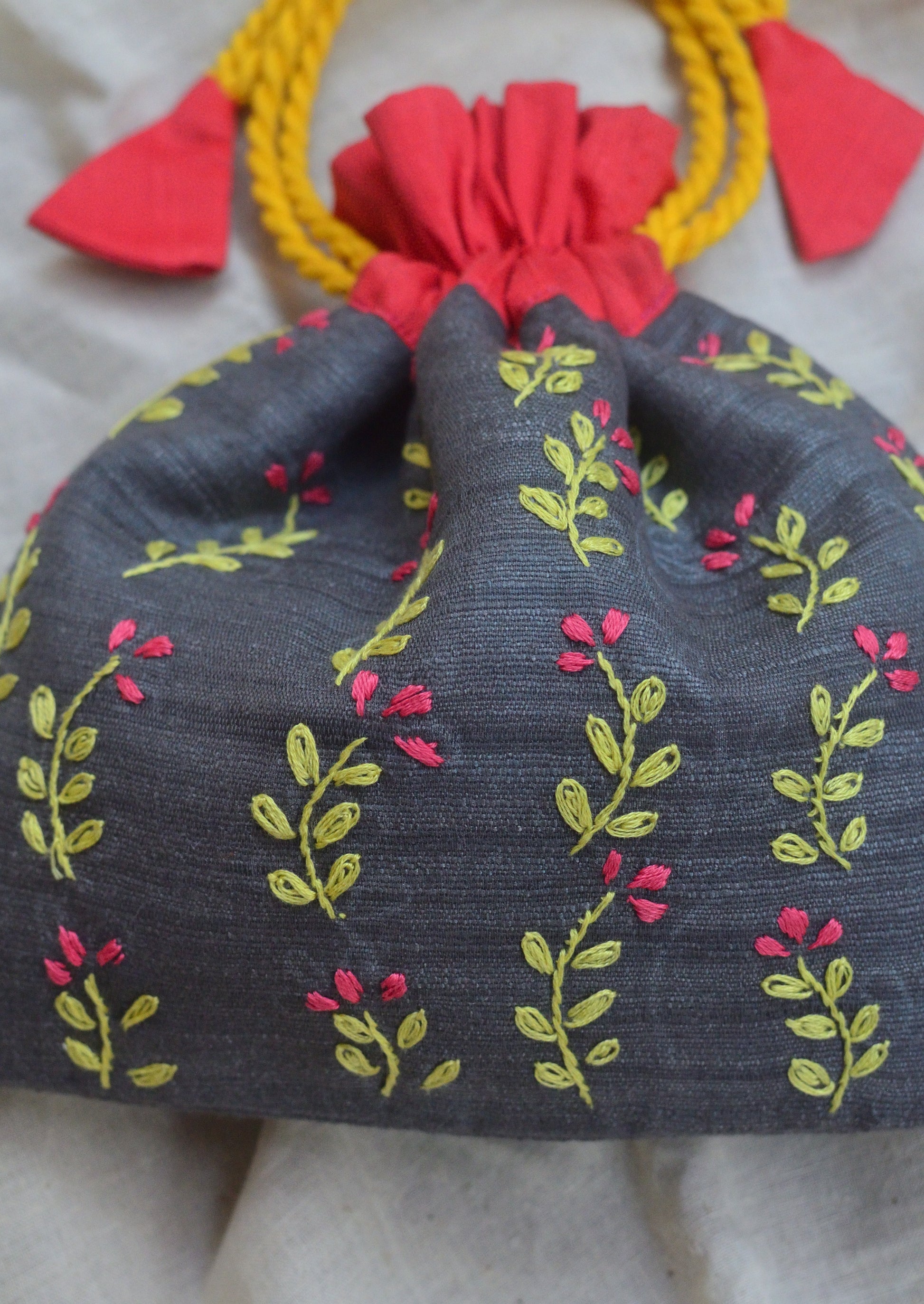 Fern Fun - raw silk potli image 1