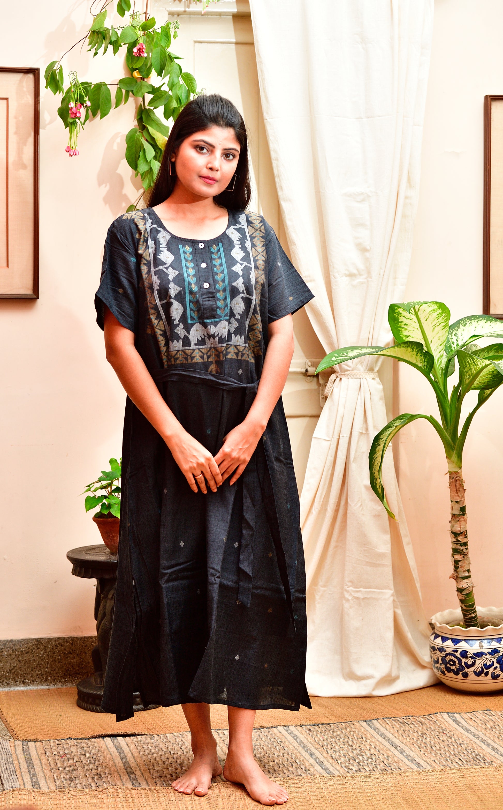 Khadi Jamdani dress - Black image 4