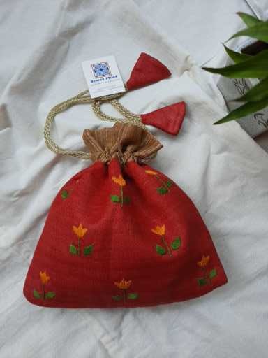 Hand embroidered silk potli - Bridal red image 1