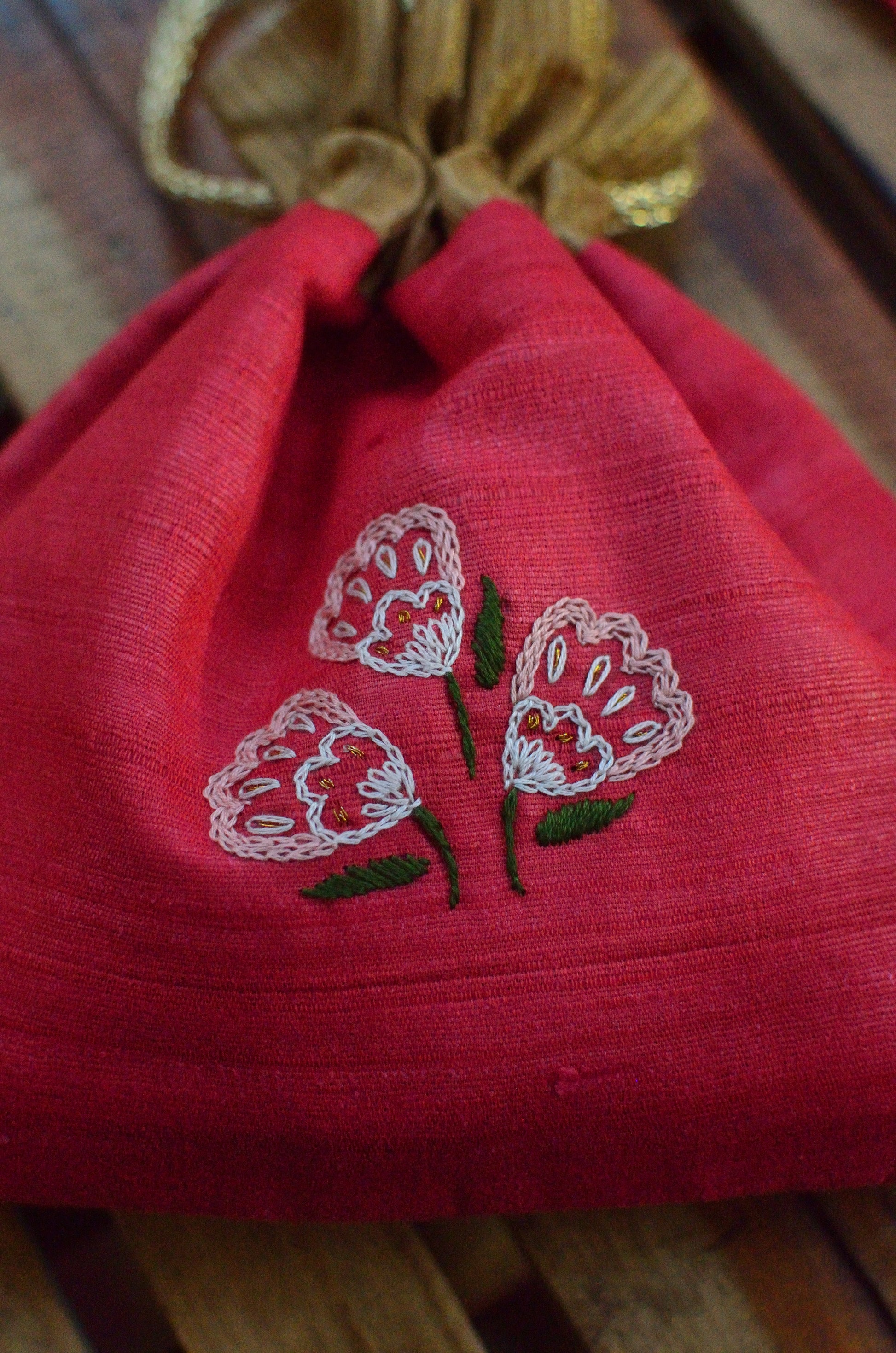 Aabir - Crimson red raw silk potli image 4