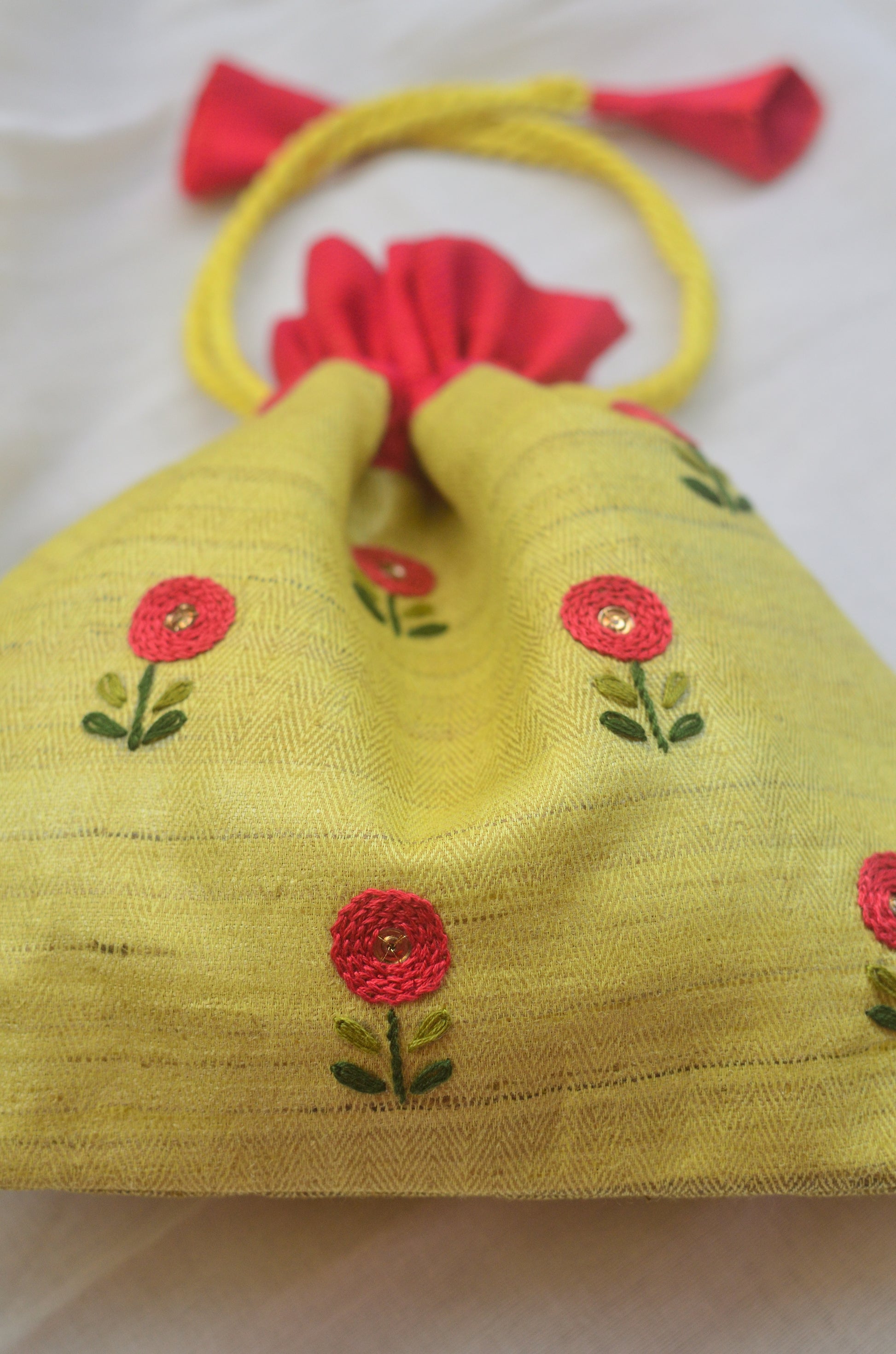 Basonti - (with red flower) - raw silk potli image 3