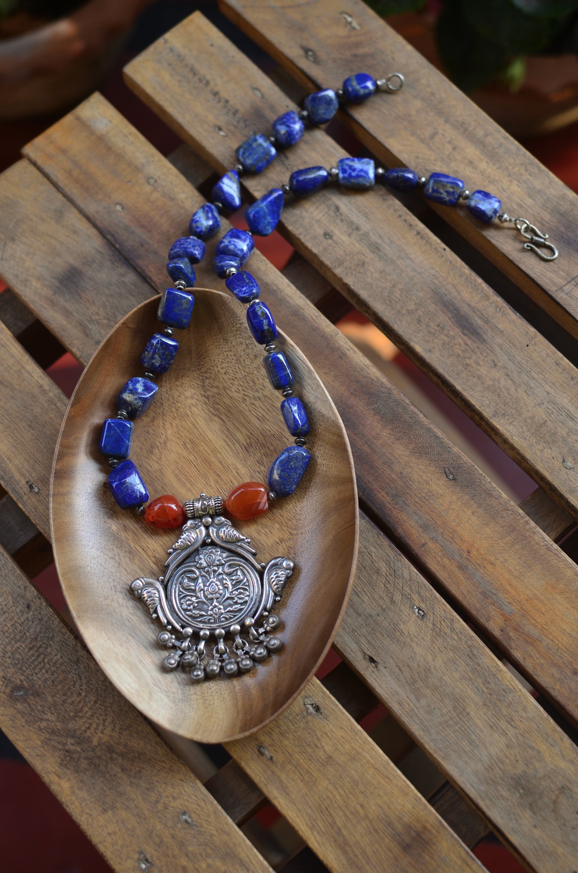 Silver pendant with lapis-lazuli beads image 7
