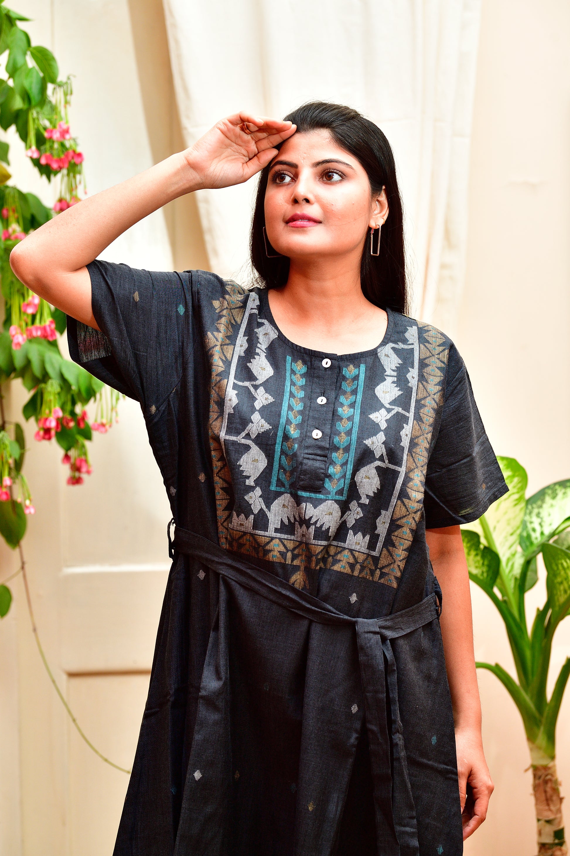 Khadi Jamdani dress - Black image 1