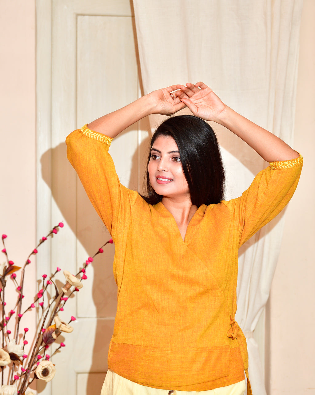 Girija - handloom cotton top - mustard yellow image 2
