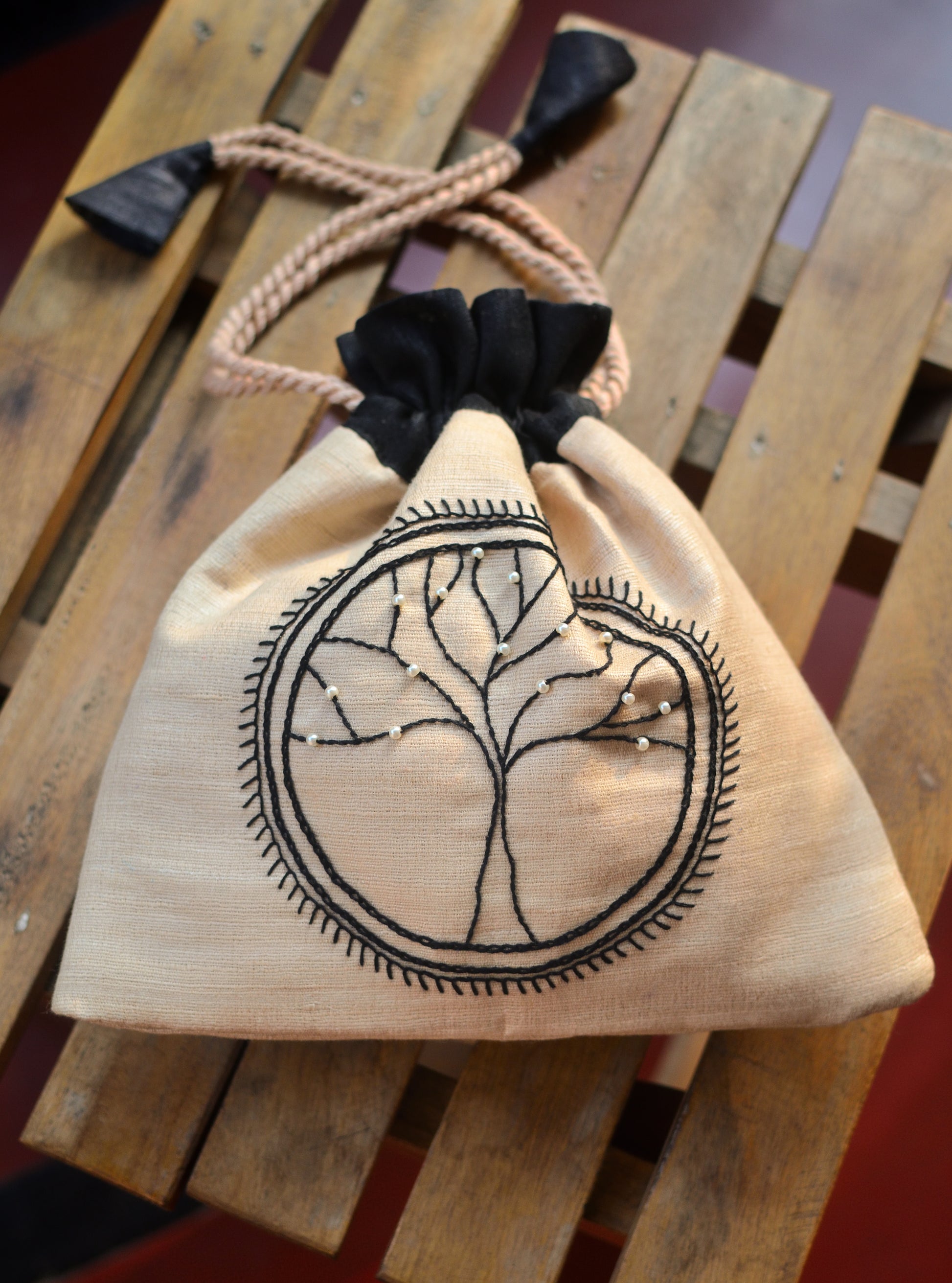 Tree of life - raw silk potli image 0