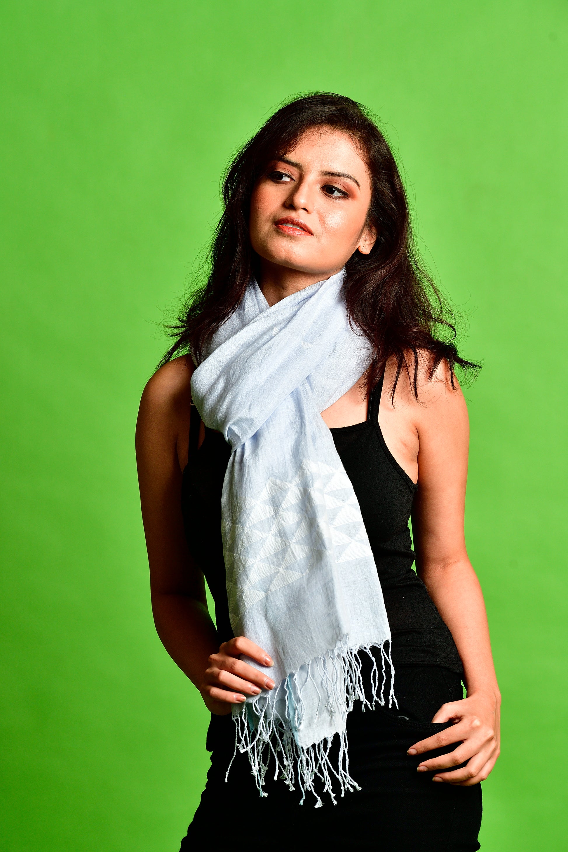 Jamdani stole - linen - light grey image 3