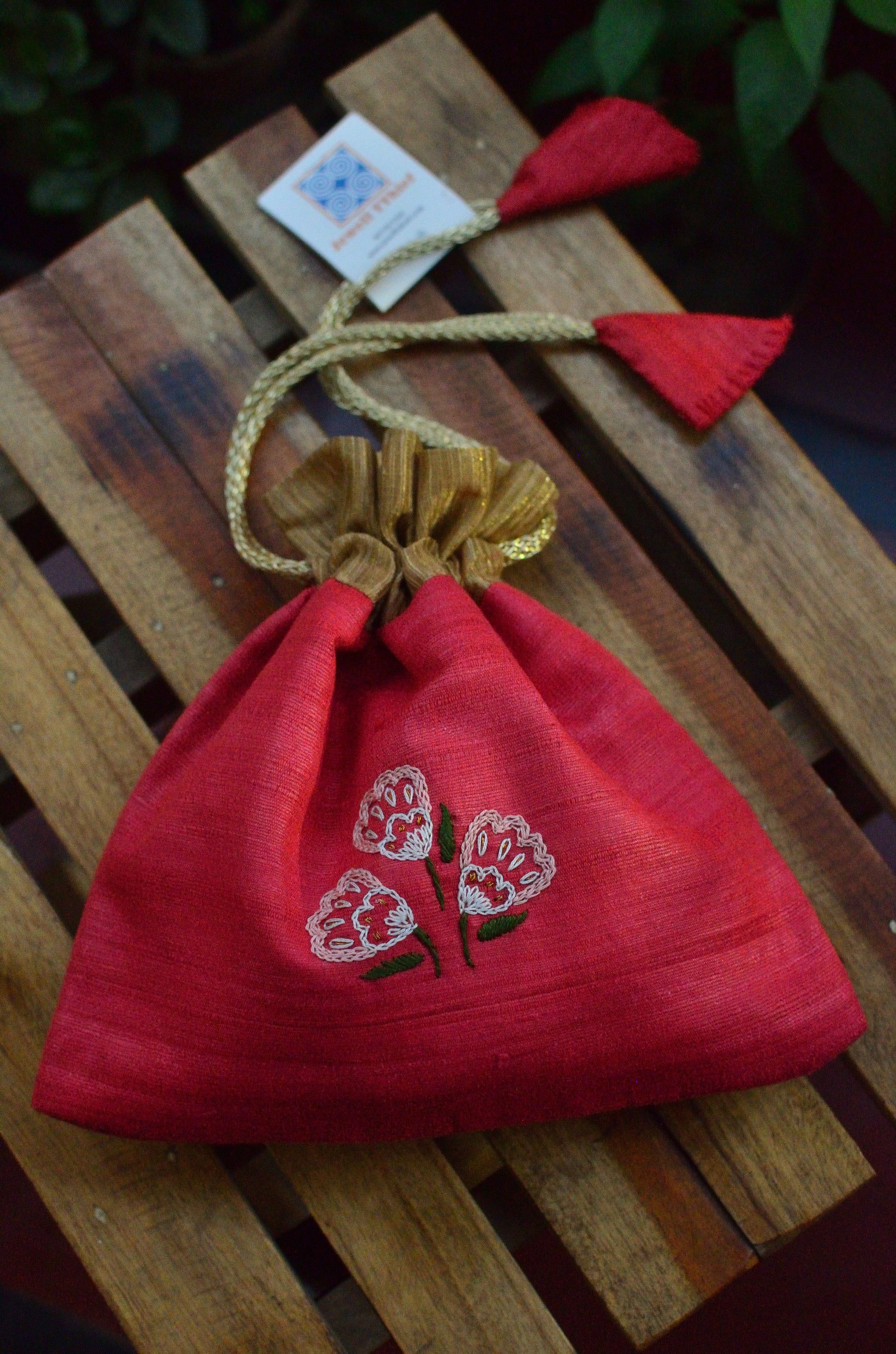 Aabir - Crimson red raw silk potli image 3