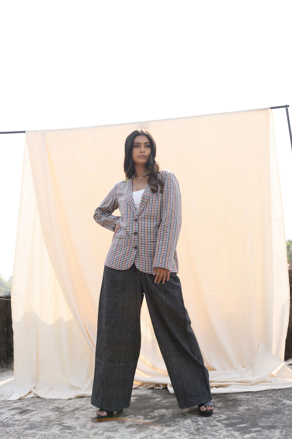 Moss Mosaic | Handloom Cotton Checks jacket | Front view