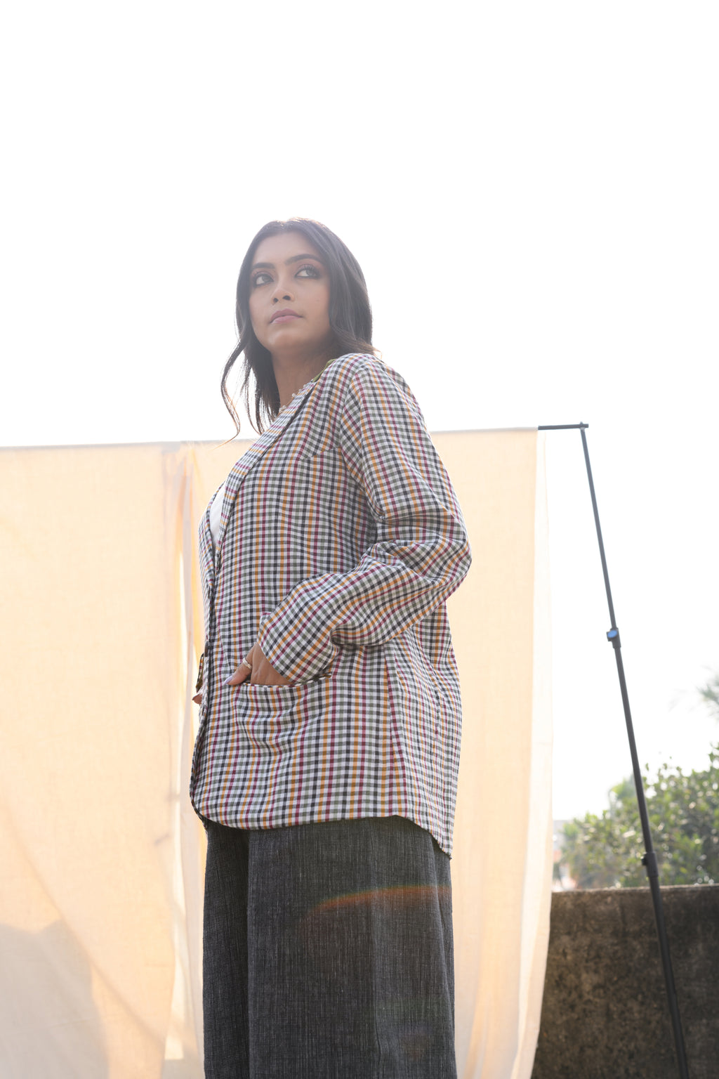 Moss Mosaic | Handloom Cotton Checks jacket | Front view