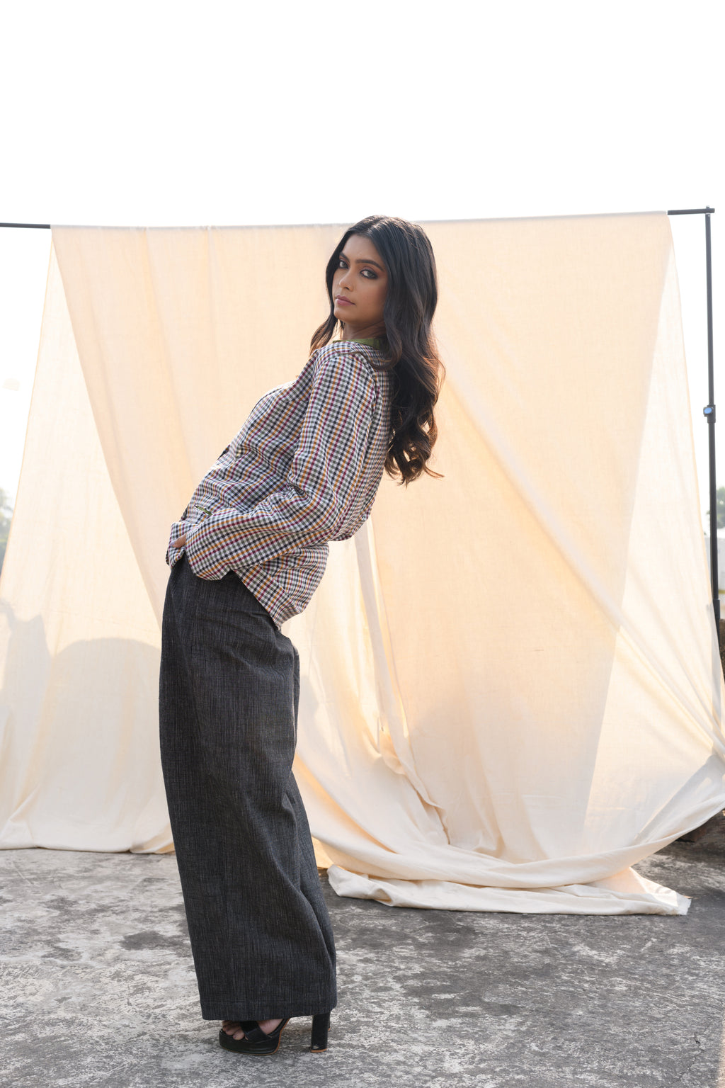 Moss Mosaic | Handloom Cotton Checks jacket | Front view