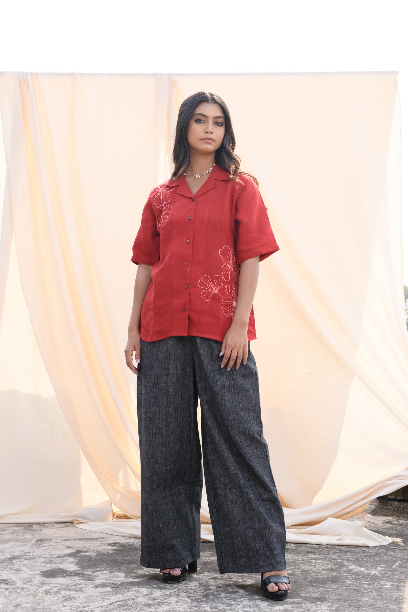 Fiery Aura - Hand embroidered linen shirt