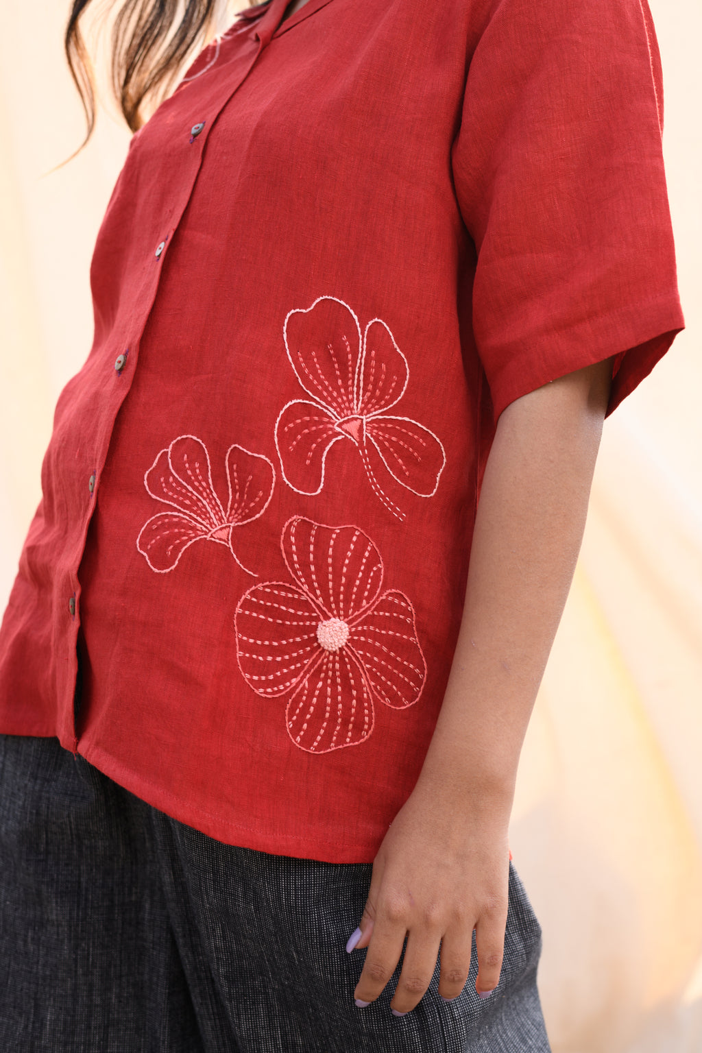 Fiery Aura - Hand embroidered linen shirt