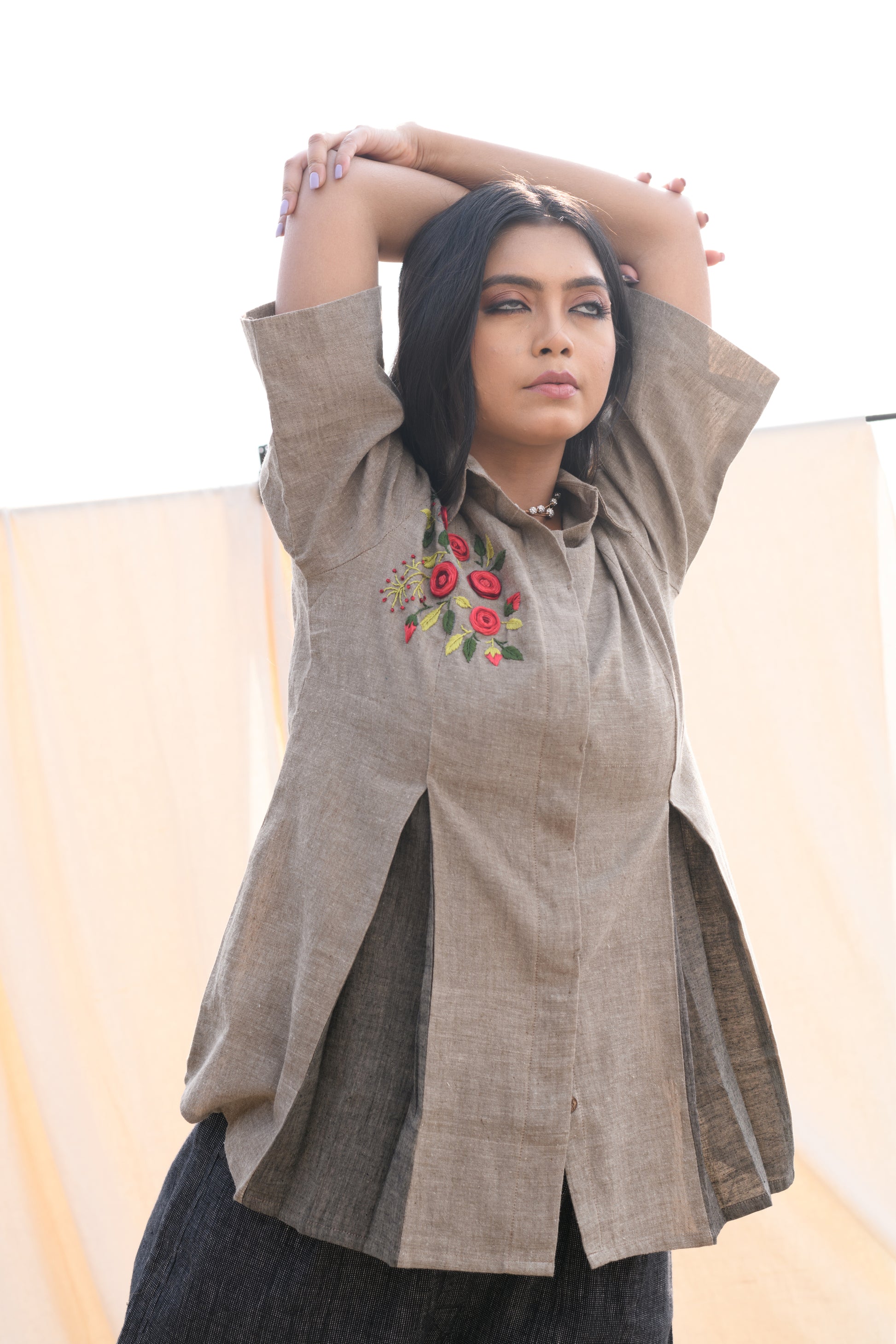 Frosted Field - Hand embroidered cotton shirt