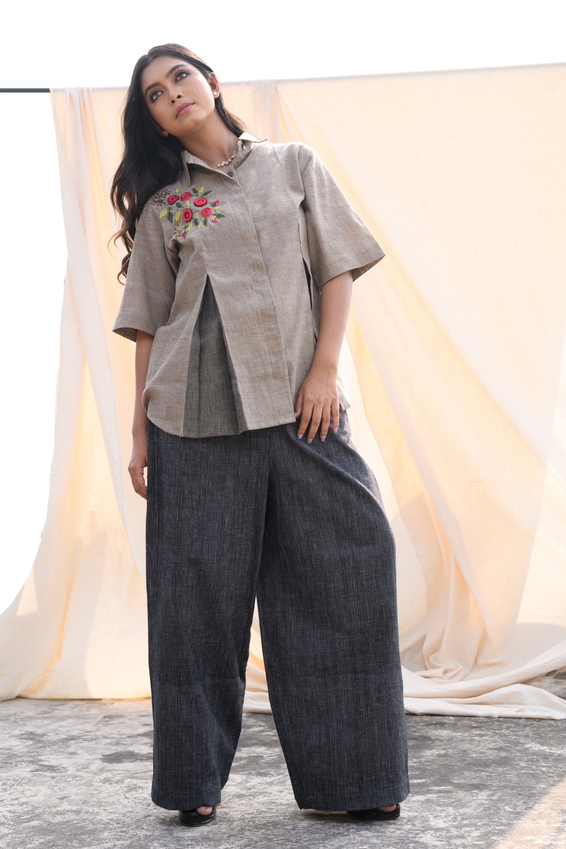 Frosted Field - Hand embroidered cotton shirt