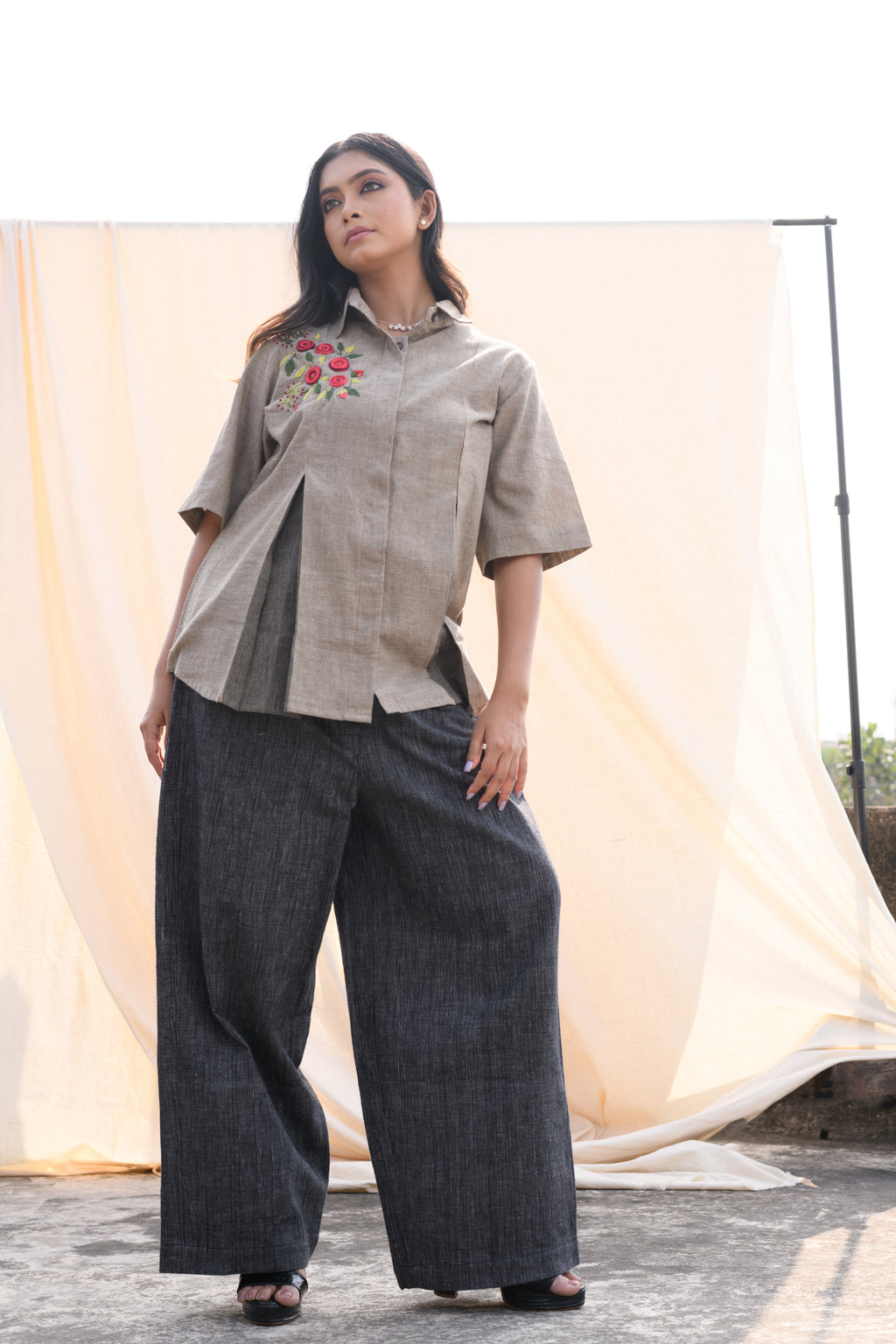 Frosted Field - Hand embroidered cotton shirt