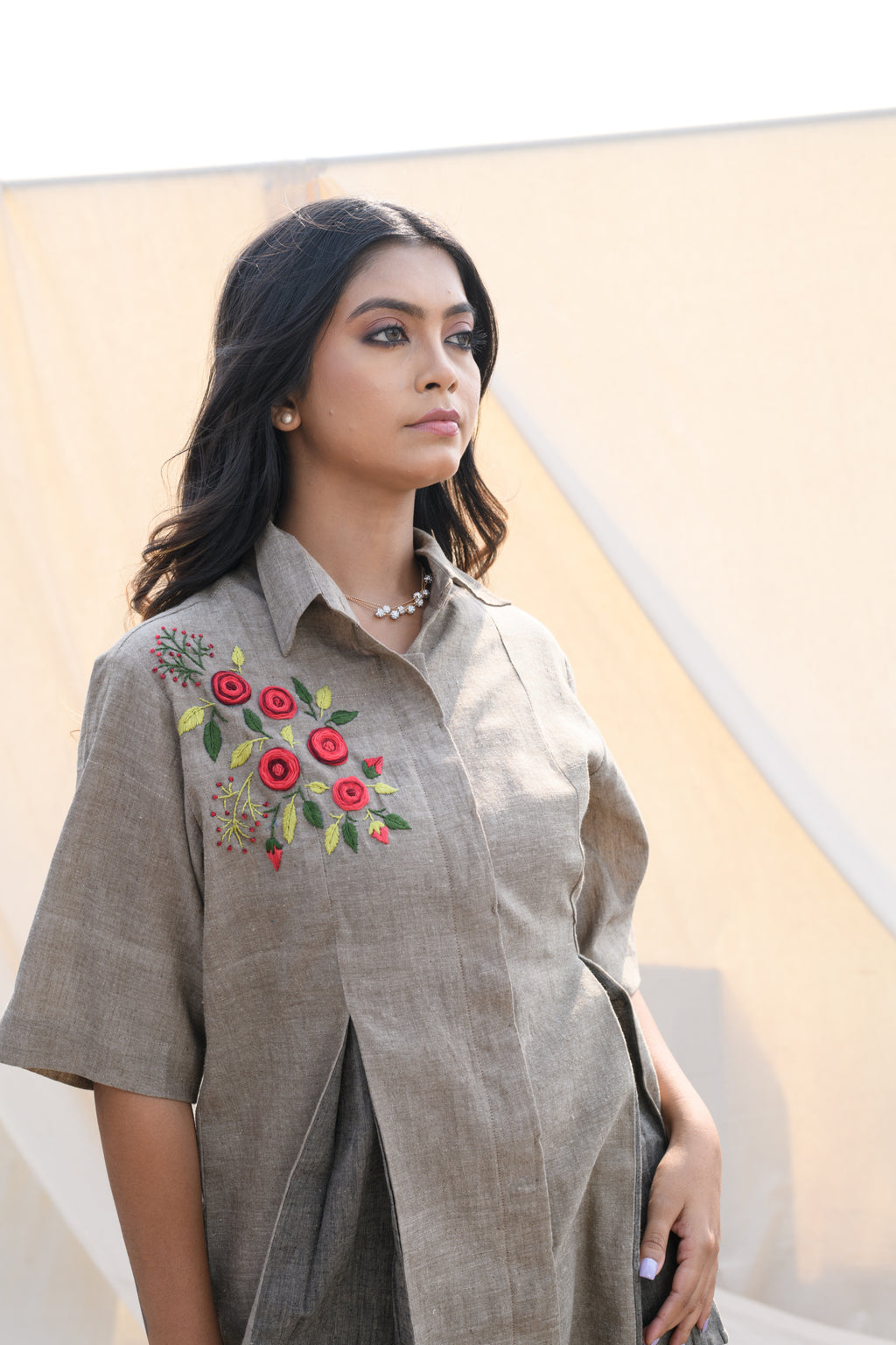 Frosted Field - Hand embroidered cotton shirt