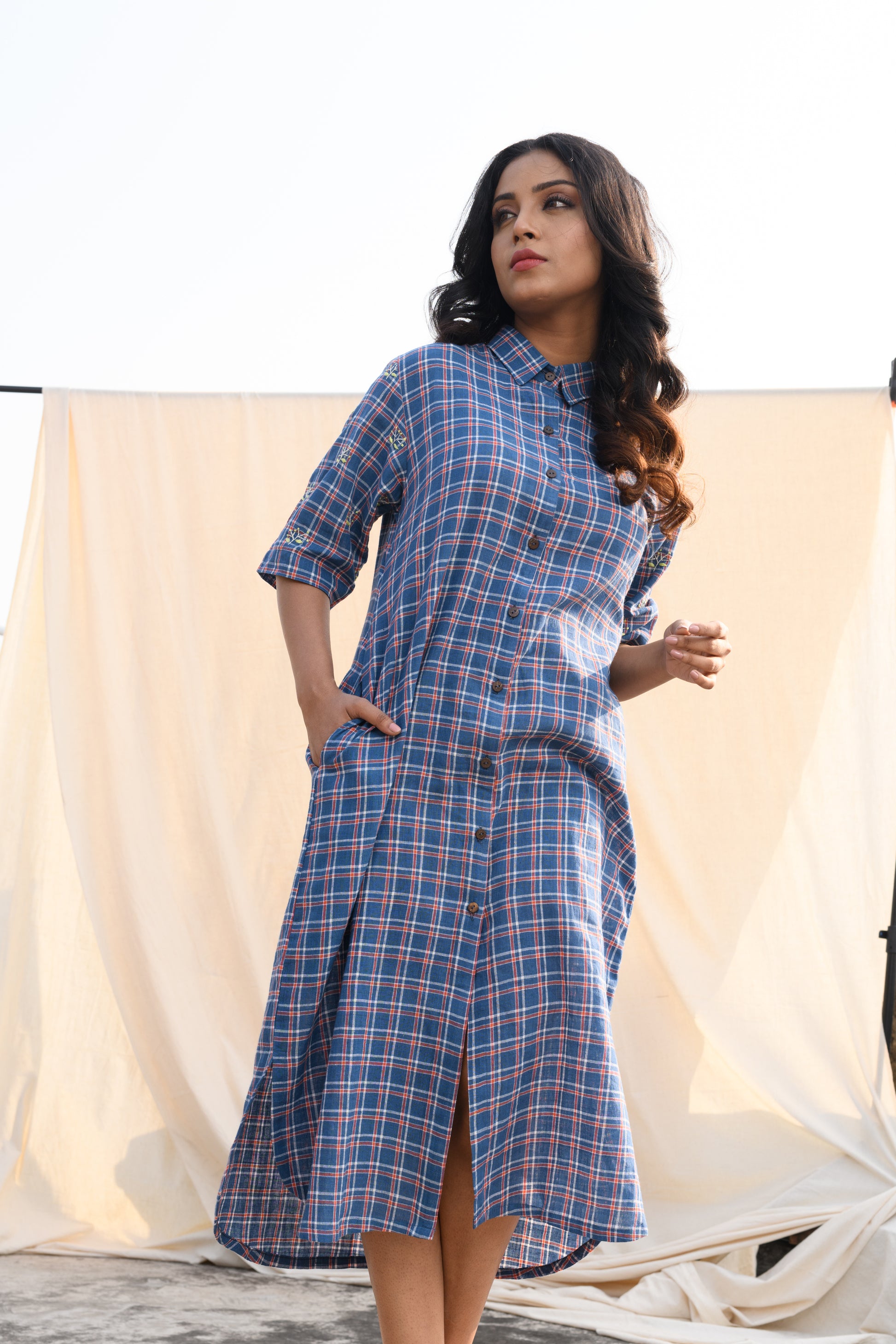 Indigo Whisper - Handloom shirt dress