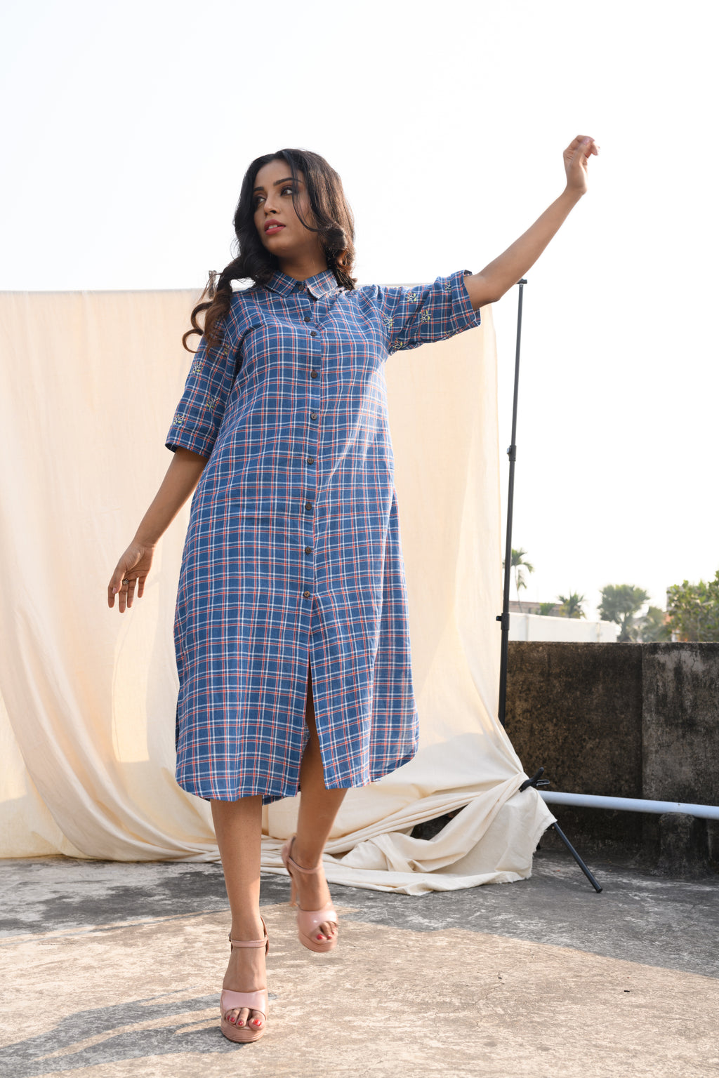 Indigo Whisper - Handloom shirt dress