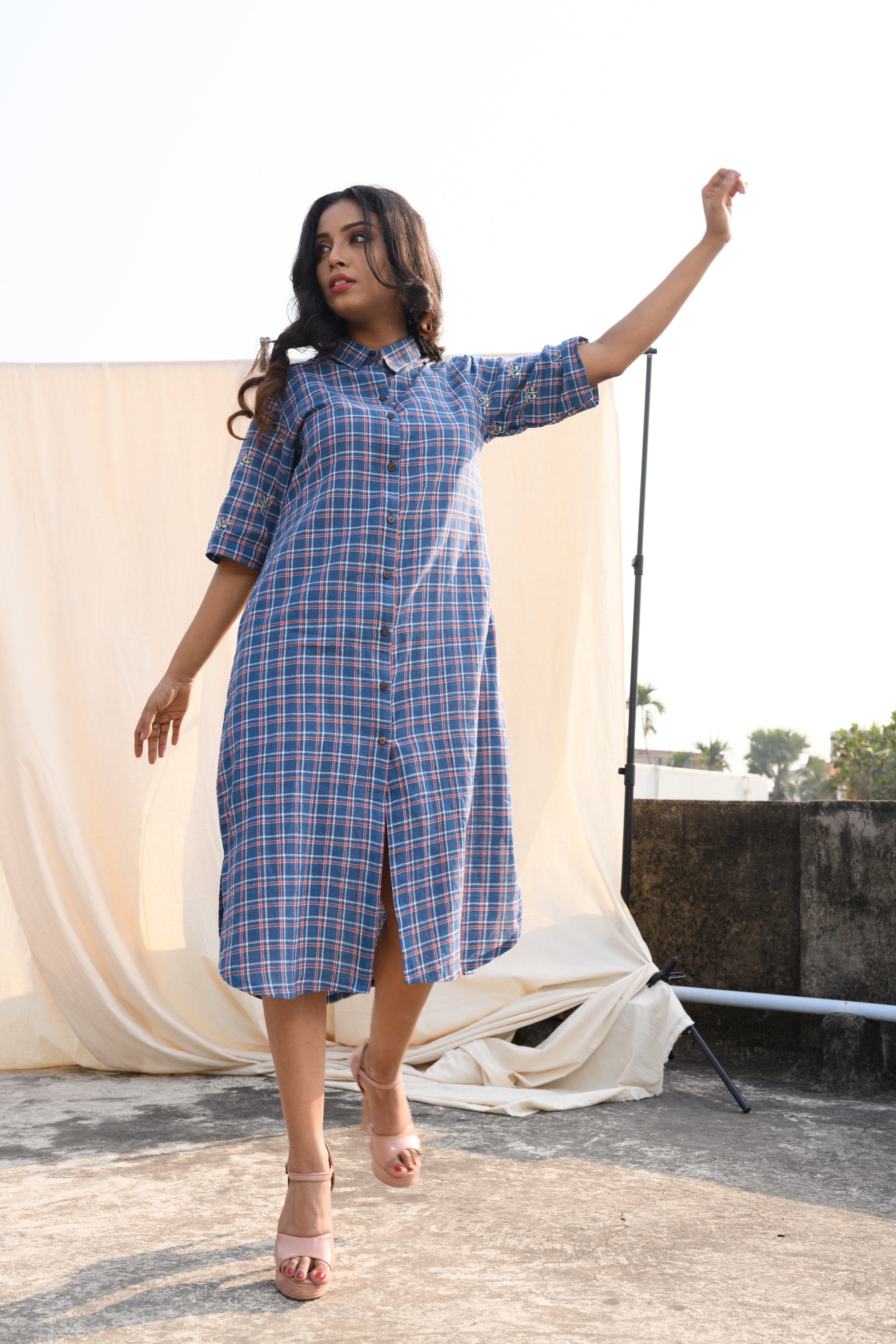 Indigo Whisper - Handloom shirt dress