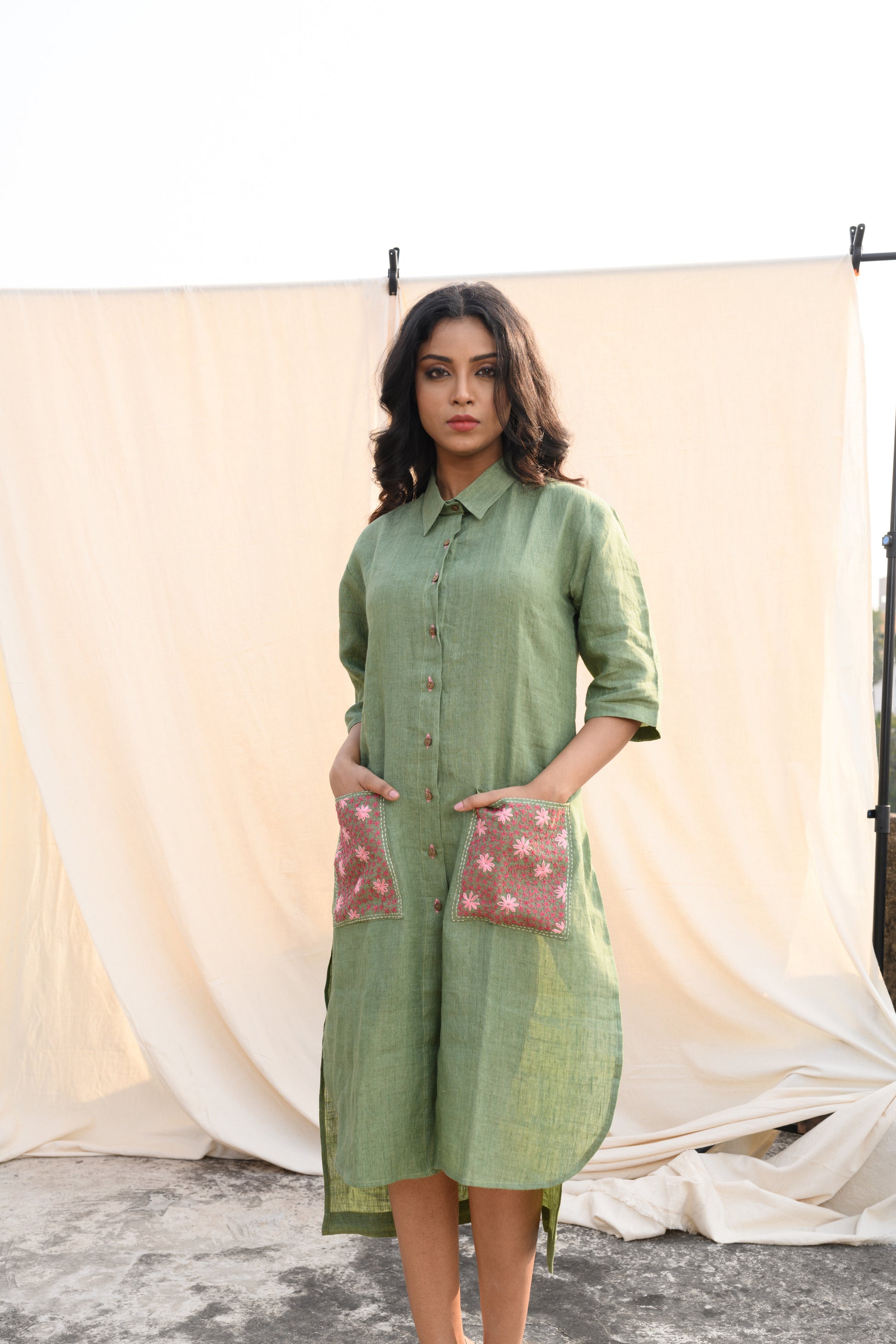 Sage Blossom - Handloom linen dress