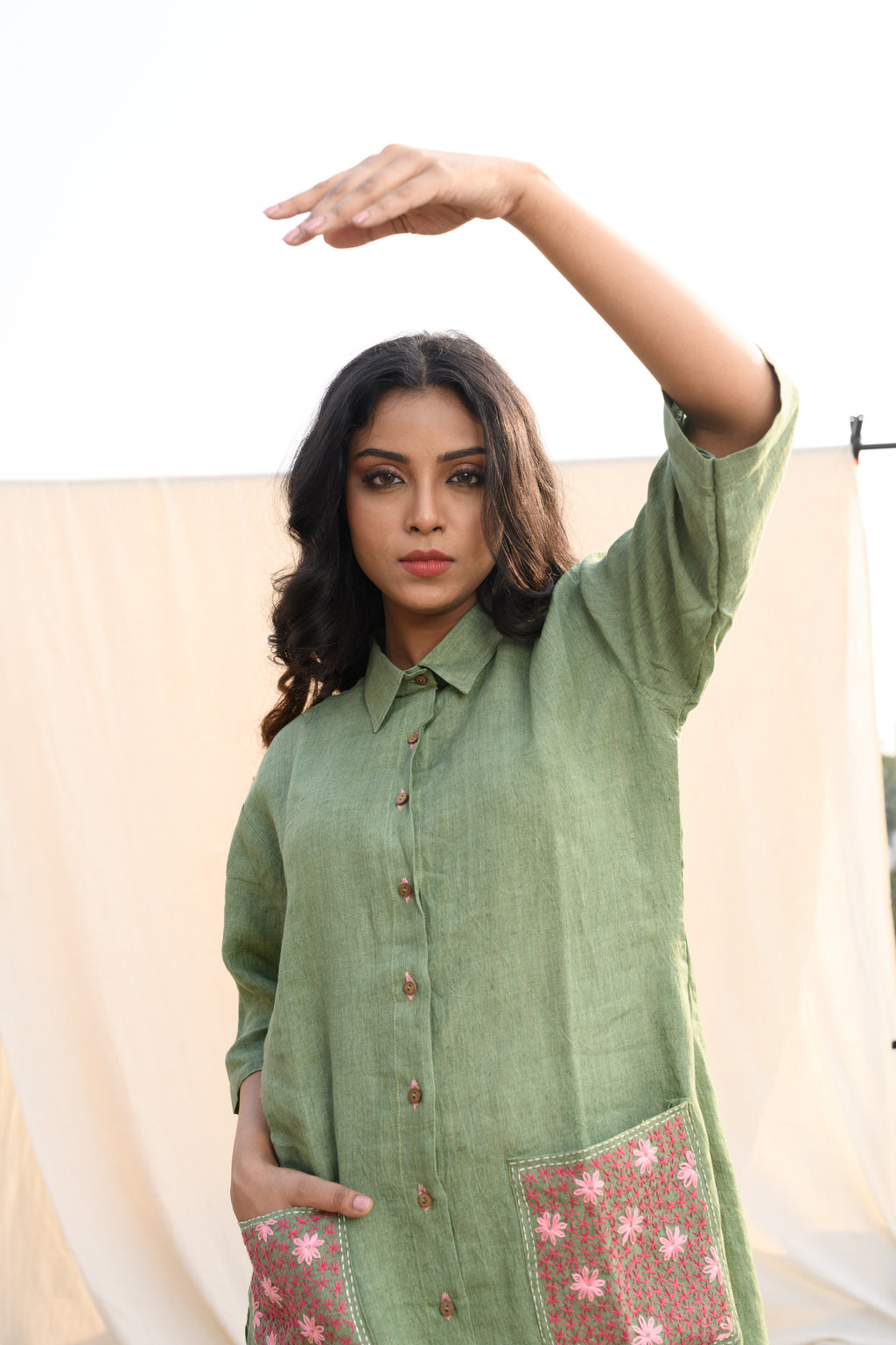 Sage Blossom - Handloom linen dress