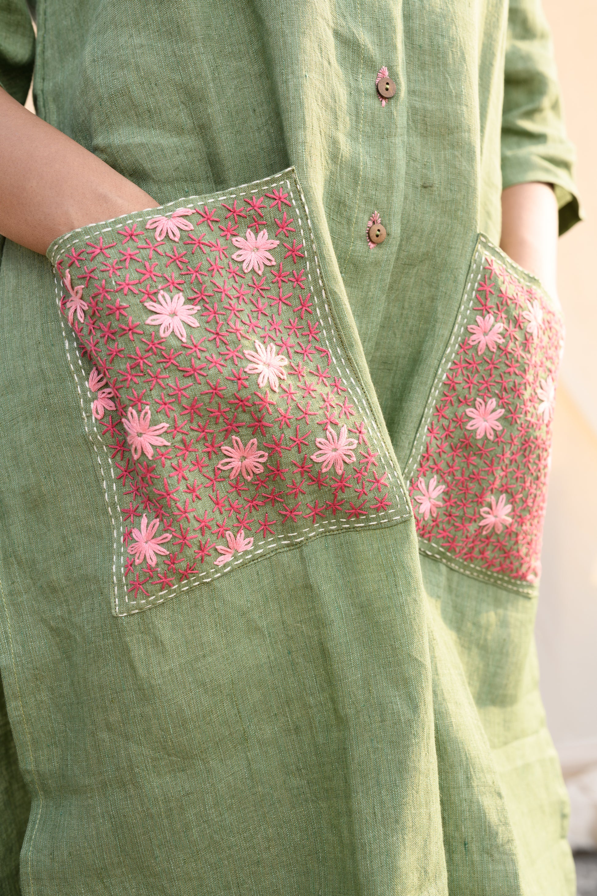 Sage Blossom - Handloom linen dress