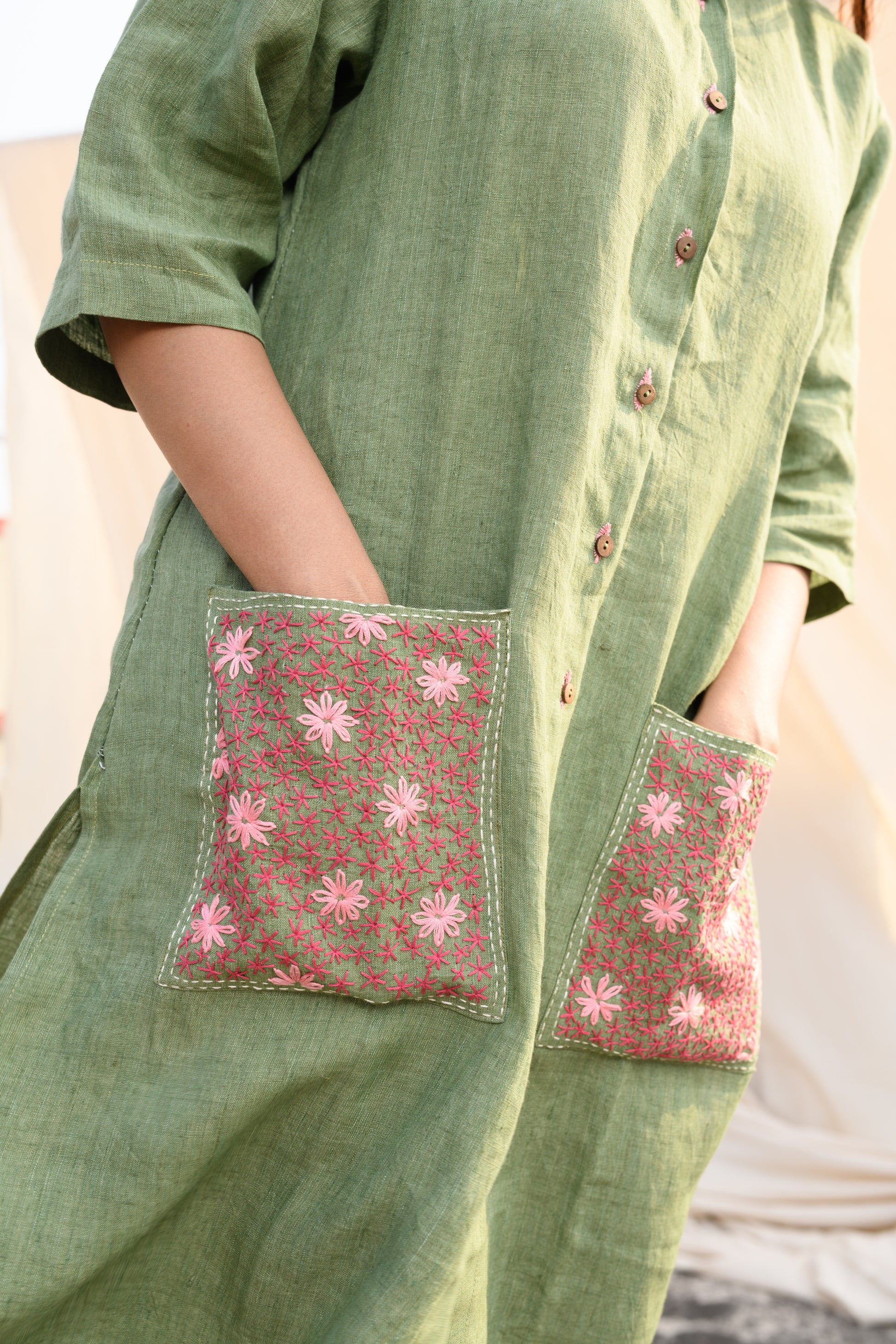 Sage Blossom - Handloom linen dress