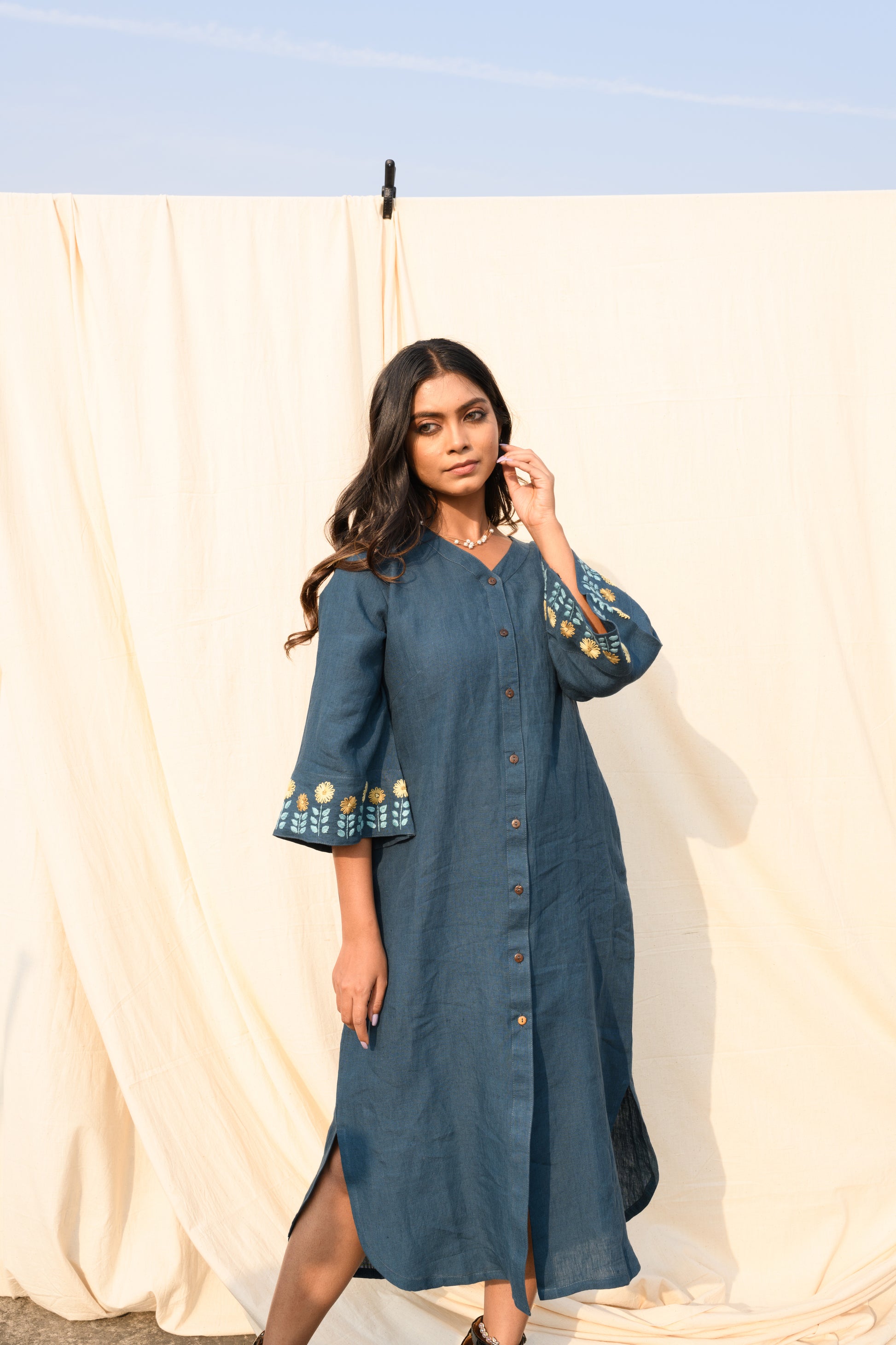 Ocean Bloom - Handloom linen dress