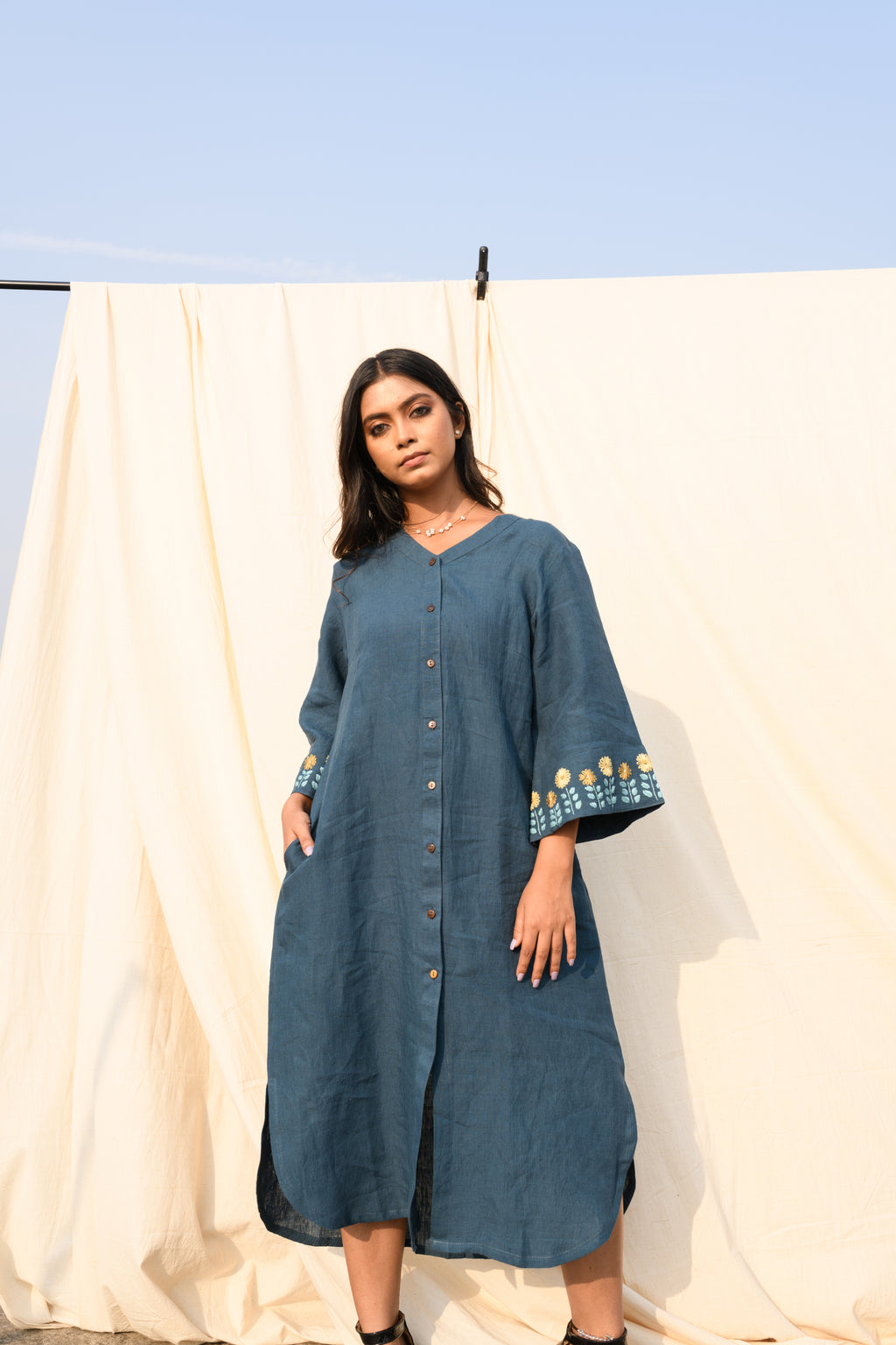 Ocean Bloom - Handloom linen dress
