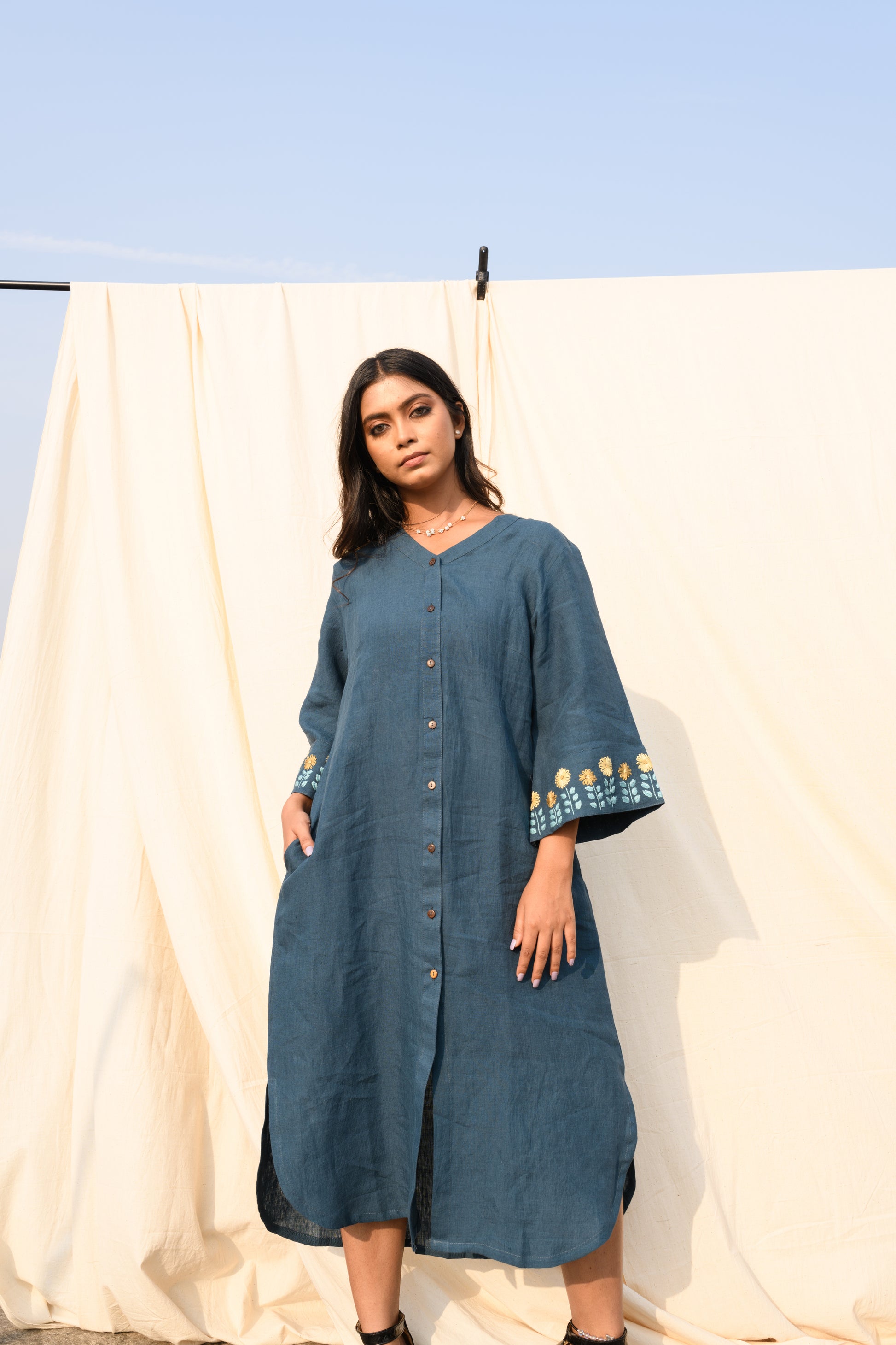 Ocean Bloom - Handloom linen dress