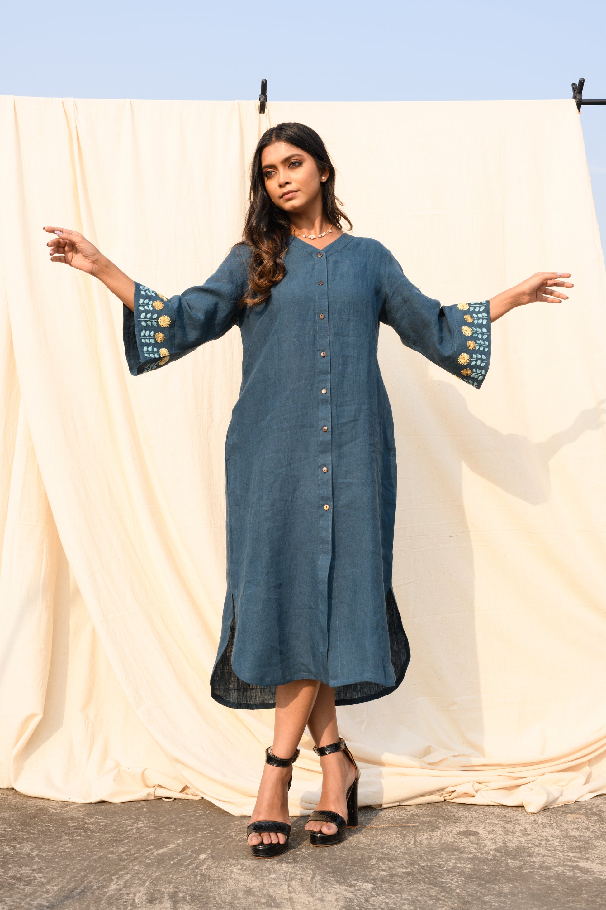 Ocean Bloom - Handloom linen dress