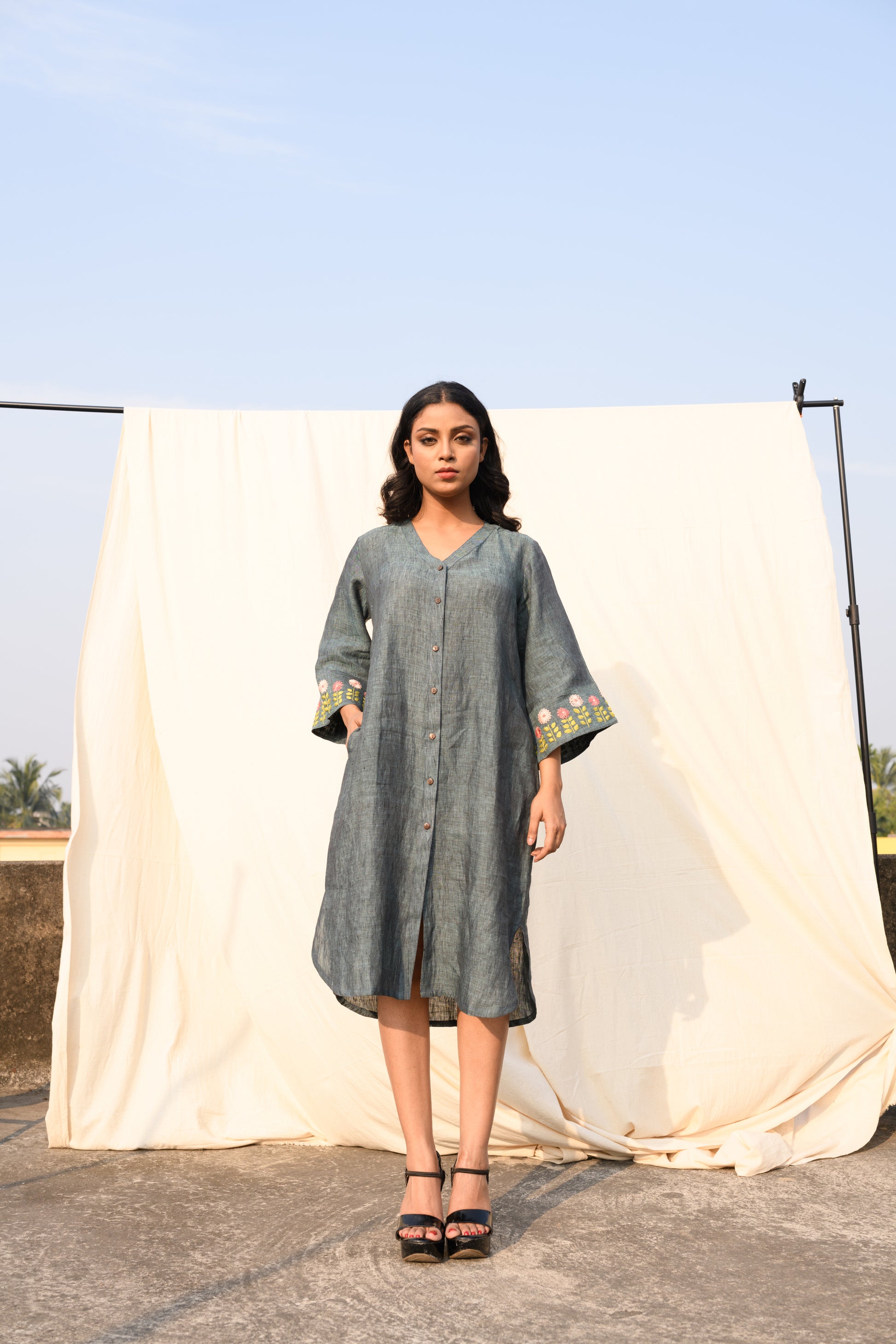 Dusky Fern - Handloom linen dress