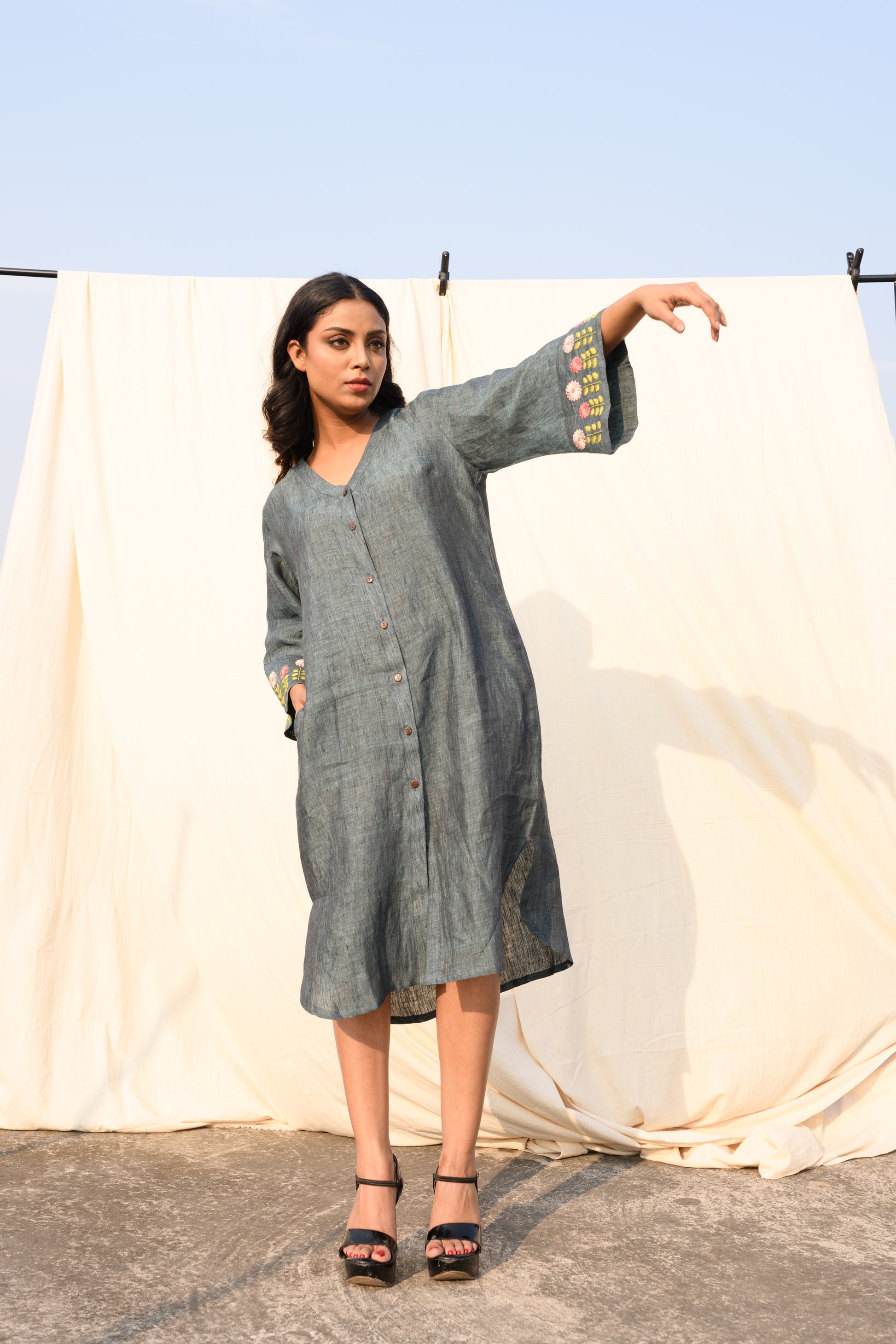 Dusky Fern - Handloom linen dress