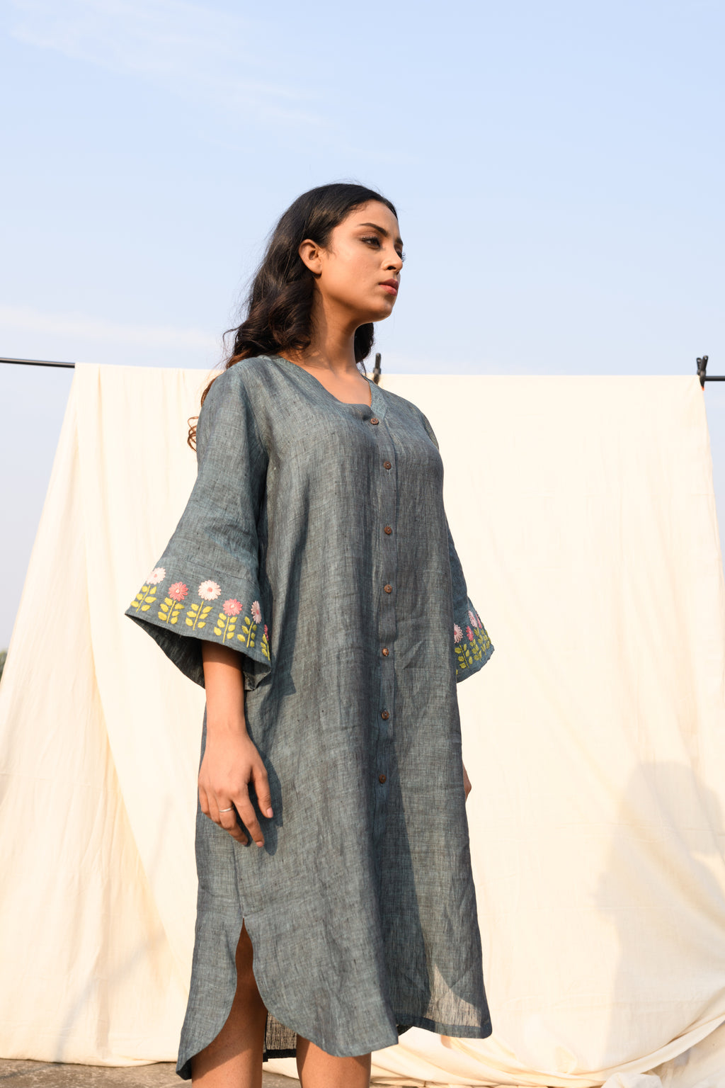 Dusky Fern - Handloom linen dress